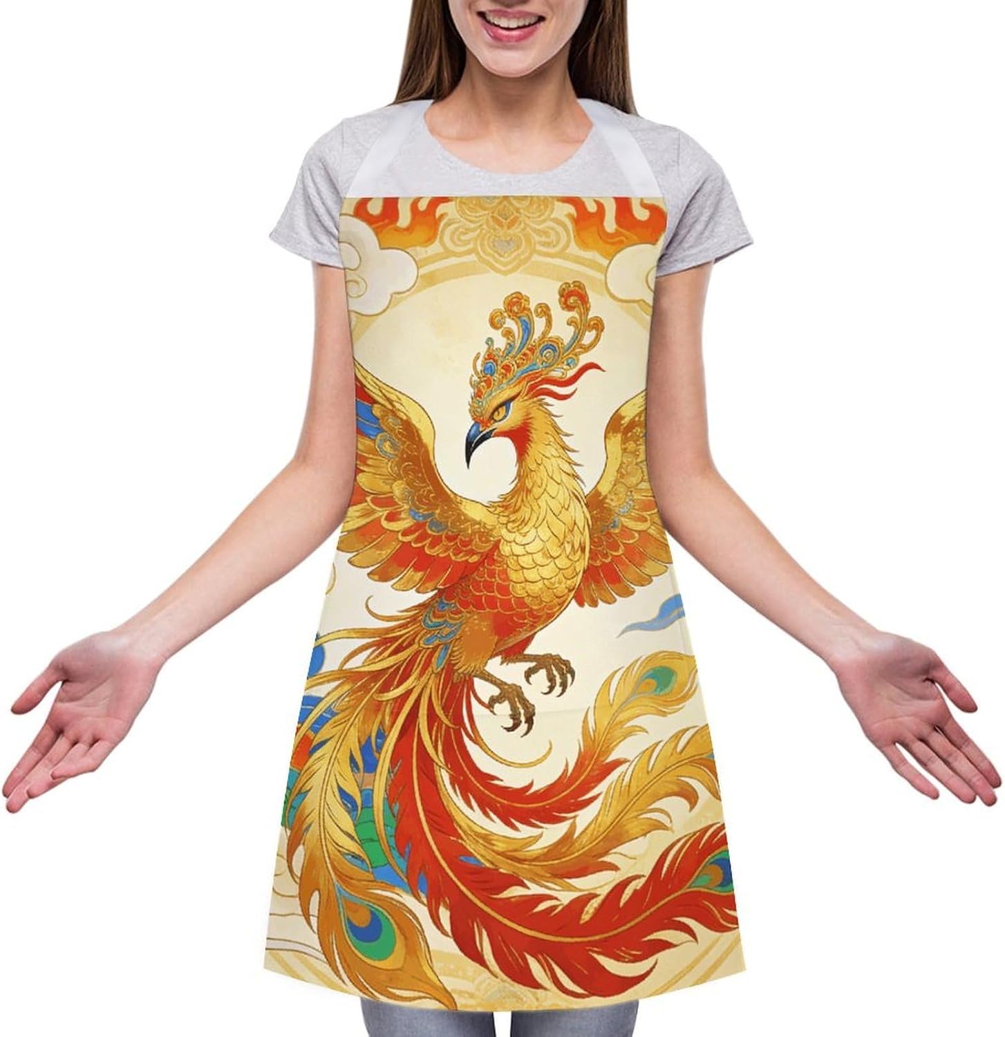 Bird Totem Chef Apron Cooking Kitchen Aprons with Pockets Lightweight Adjustable Bib Aprons Restaurant Waterproof Apron Waitress Waiter Pinafore for Men Women