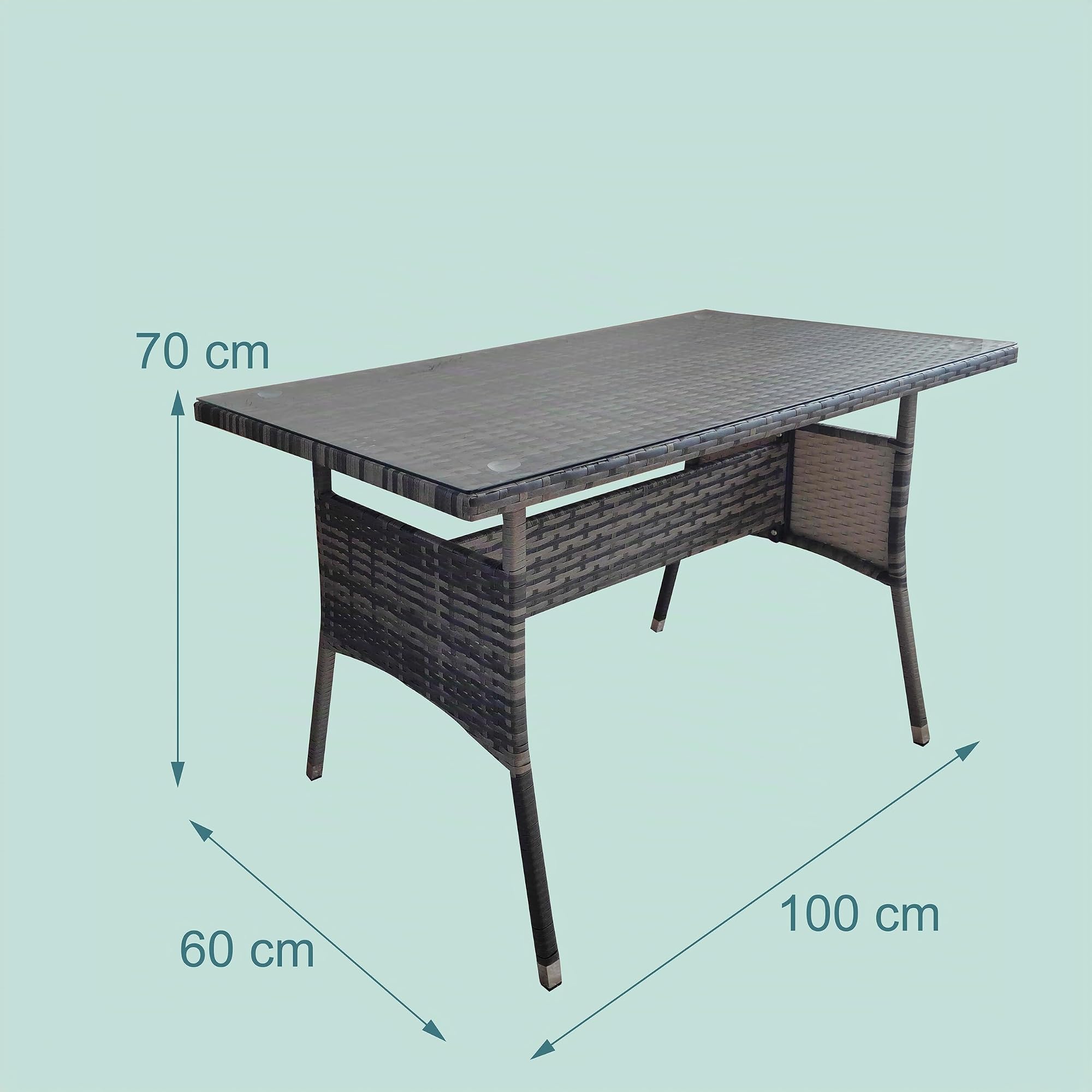 Relaxdays Tavolo da Giardino 70x100x60 cm, Resistente alle intemperie, polyrattan, Piano in Vetro