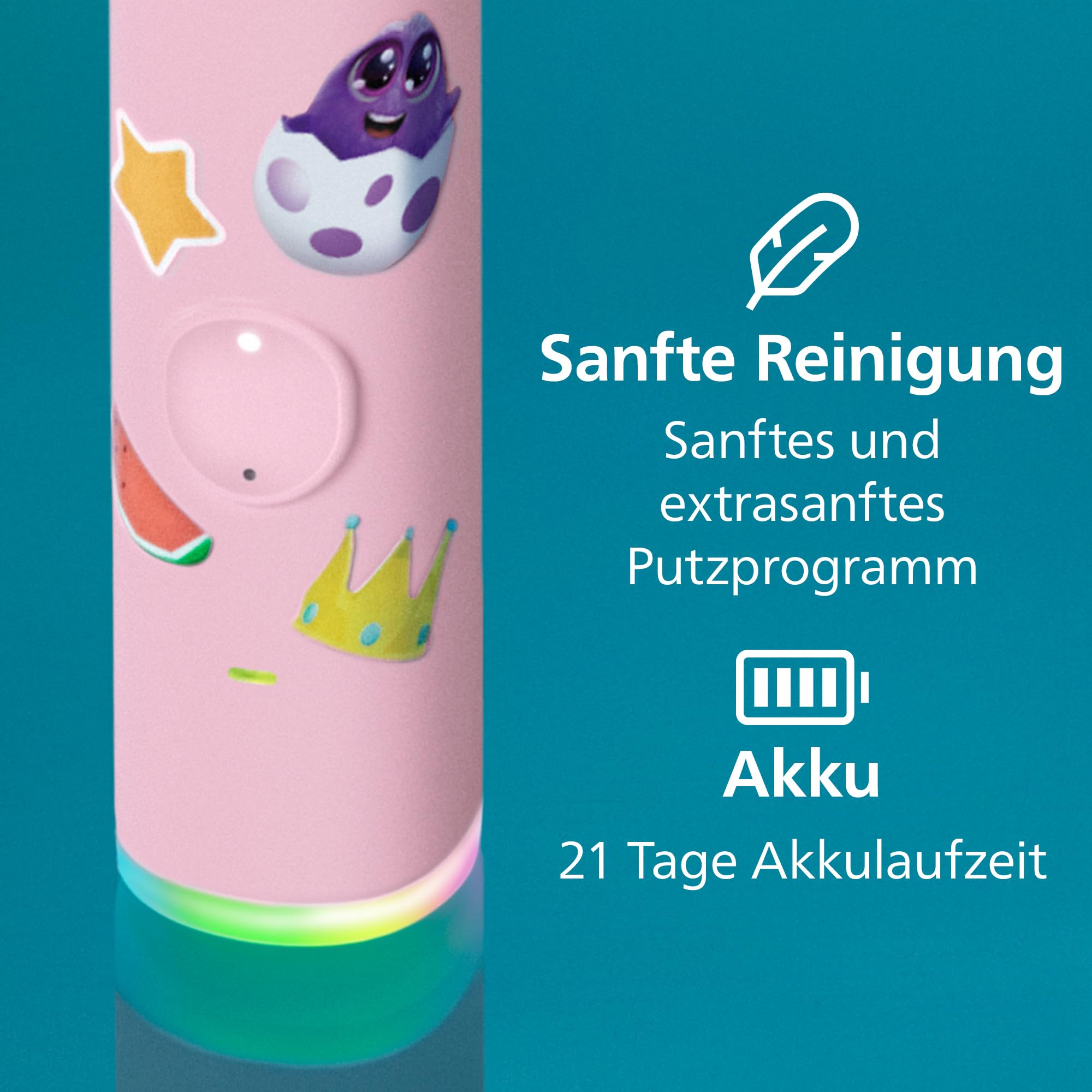 Philips Sonicare for Kids Smart elektrische Zahnbürste - Schallzahnbürste mit App, für Kinder 3+, 2 sanfte Putzprogramme, 2-Minuten-Timer, 2 Bürstenköpfe (Standard + Mini), Pink, Modell HX6600/11