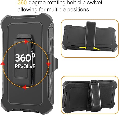 Miniatura 4 de Funda para iPhone 12 Pro Max de 6.7 pulgadas, funda con clip para cinturón con 2 protectores de pantalla, cuerpo completo, resistente, grado