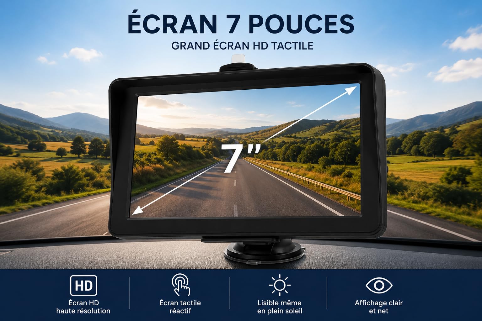 GPS Navigation 7 Pouces, Écran HD Tactile, 8 Go, FM, Multi-Langues, pour Voiture Camion Bus