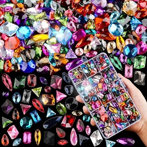 650 piezas de diamantes de imitación acrílicos grandes para coser, piedras de cristal, 2 agujeros, diamantes de imitación con parte trasera plana