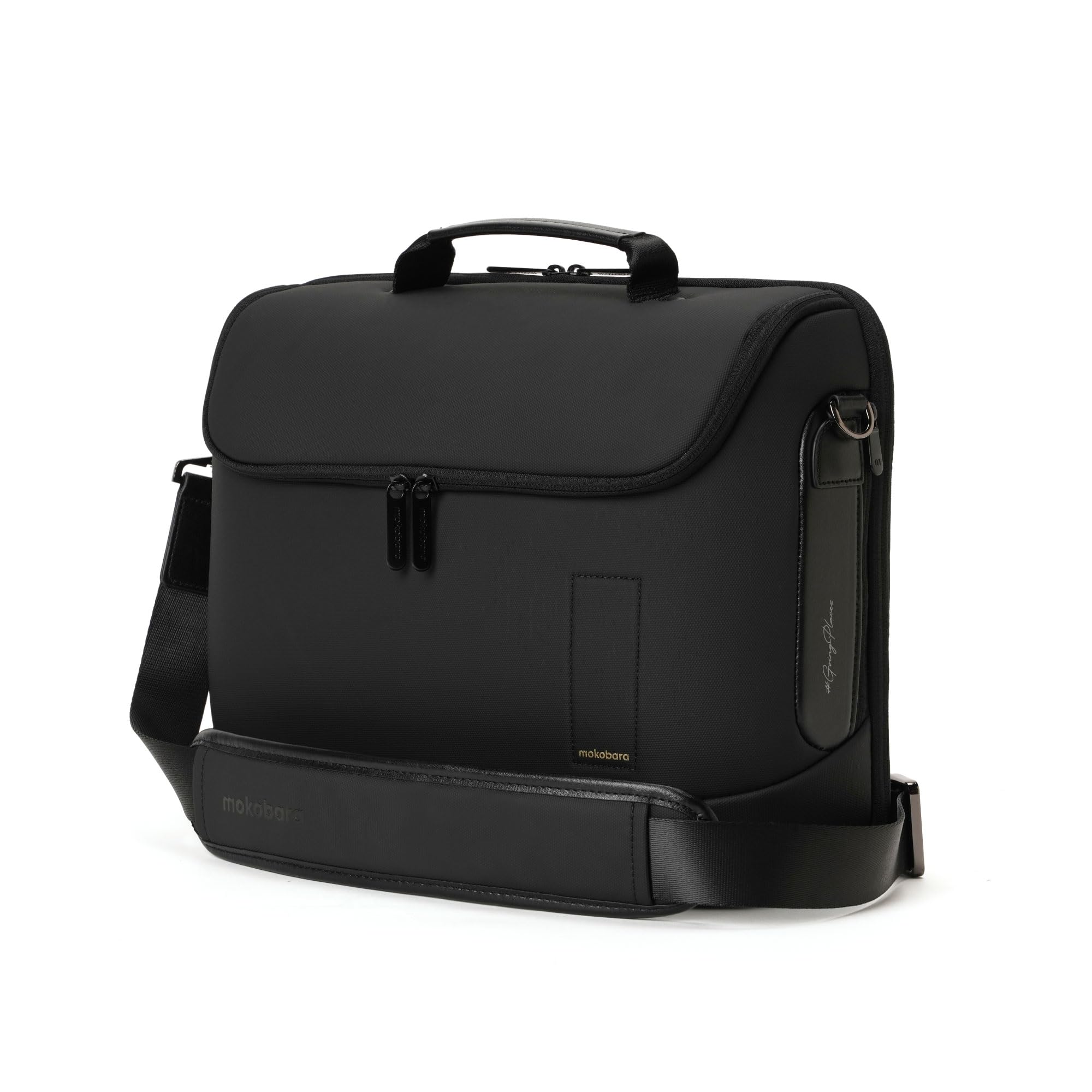 MOKOBARA Transit Briefcase-(15L),Water Resistant,Dedicated Tech Compartment for 15.6" Laptop,Front Bucket Compartment,Luggage Sleeve,Adjustable Shoulder Strap