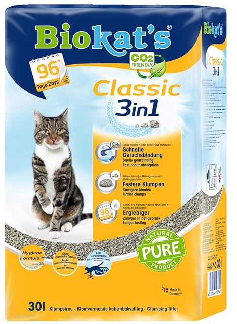 Biokat's Arena para Gatos Classic 3 en 1 sin Aroma, con 3 tamaños de Grano Diferentes, 1 Bolsa de 30 l