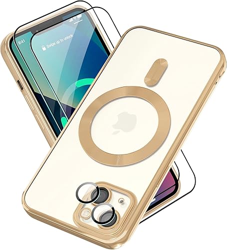 Funda magnética para iPhone 15, galvanizada transparente, delgada, para iPhone 15 (6.1 pulgadas), con película protectora de pantalla, a prueba de