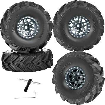 1.0 Beadlock Wheel Tires Set for 1/24 1/18 RC Crawler Car SCX24 TRX4M,1.0 Beadlock Wheels and Tires Alloy rc Wheel Rims Super Soft Sticky Tires,Titanium