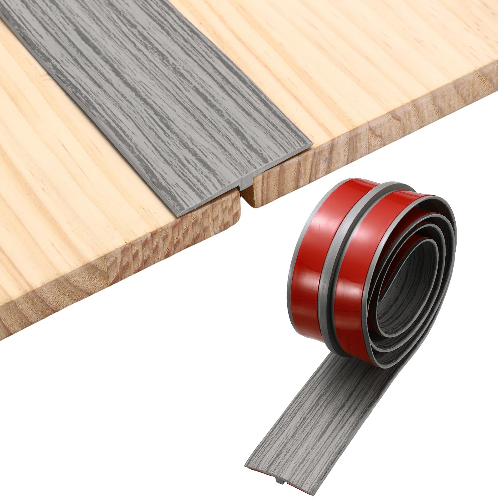 sourcing map Floor Transition Strip, 3.2FT x 1.97" x 0.31" Self Adhesive Floor Cover Strips T-Shaped Wood Grain Laminate Edge Trim for Flooring Gaps Carpet Transition, Gray