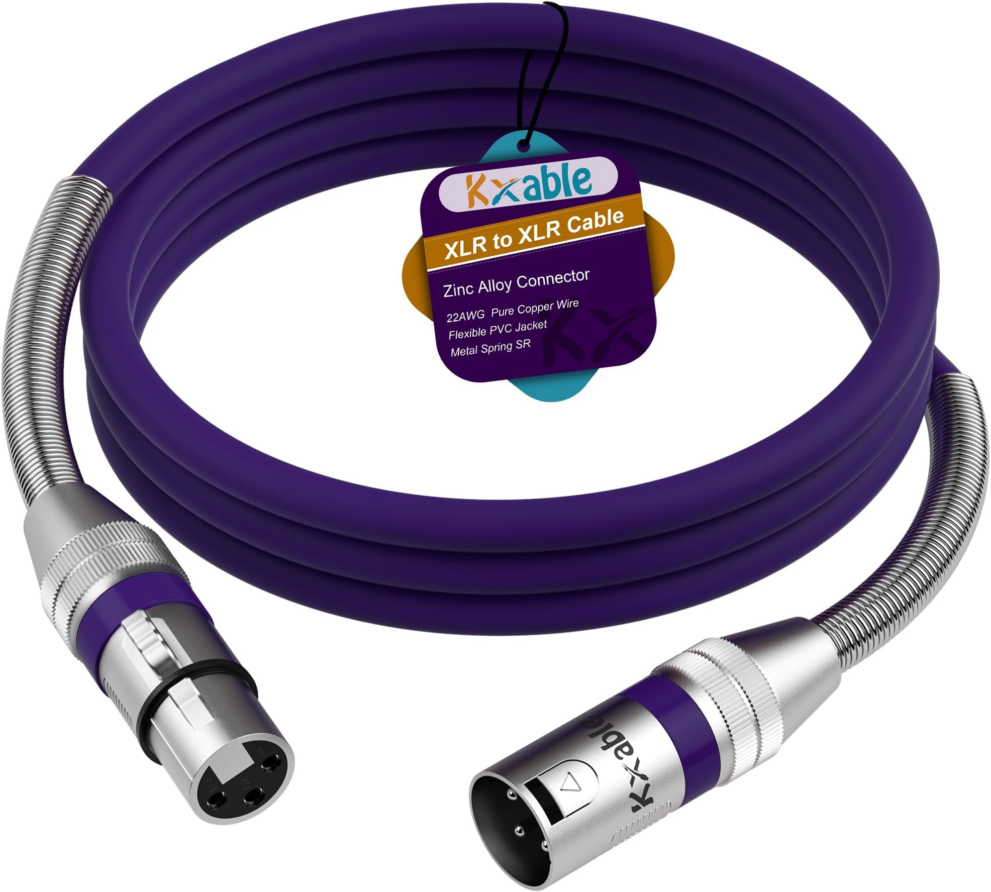 Kxable XLR Microphone Cable 6 FT, XLR Male to Female Balanced Mic Cable, 3-Pin Shielded Speaker Cord, Zinc Alloy Connectors, 22AWG Pure Copper, Metal Spring SR, Recording Studio, Podcast, Purple