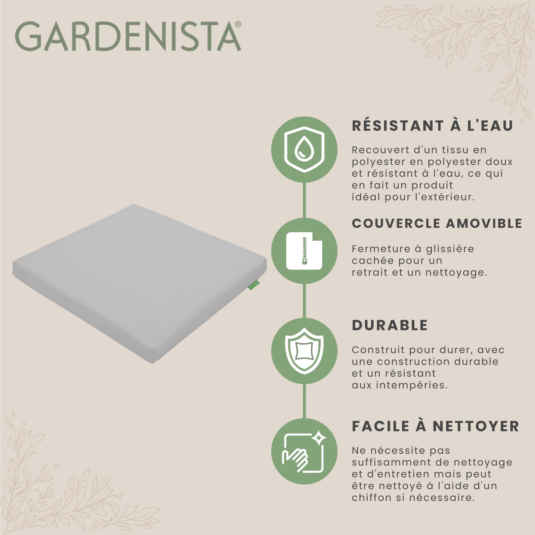Gardenista Coussin de siège extérieur pour meubles en rotin de jardin pour Carolina | Coussin de chaise de patio résistant à l'eau | Léger et durable | 4 pièces (Gris)