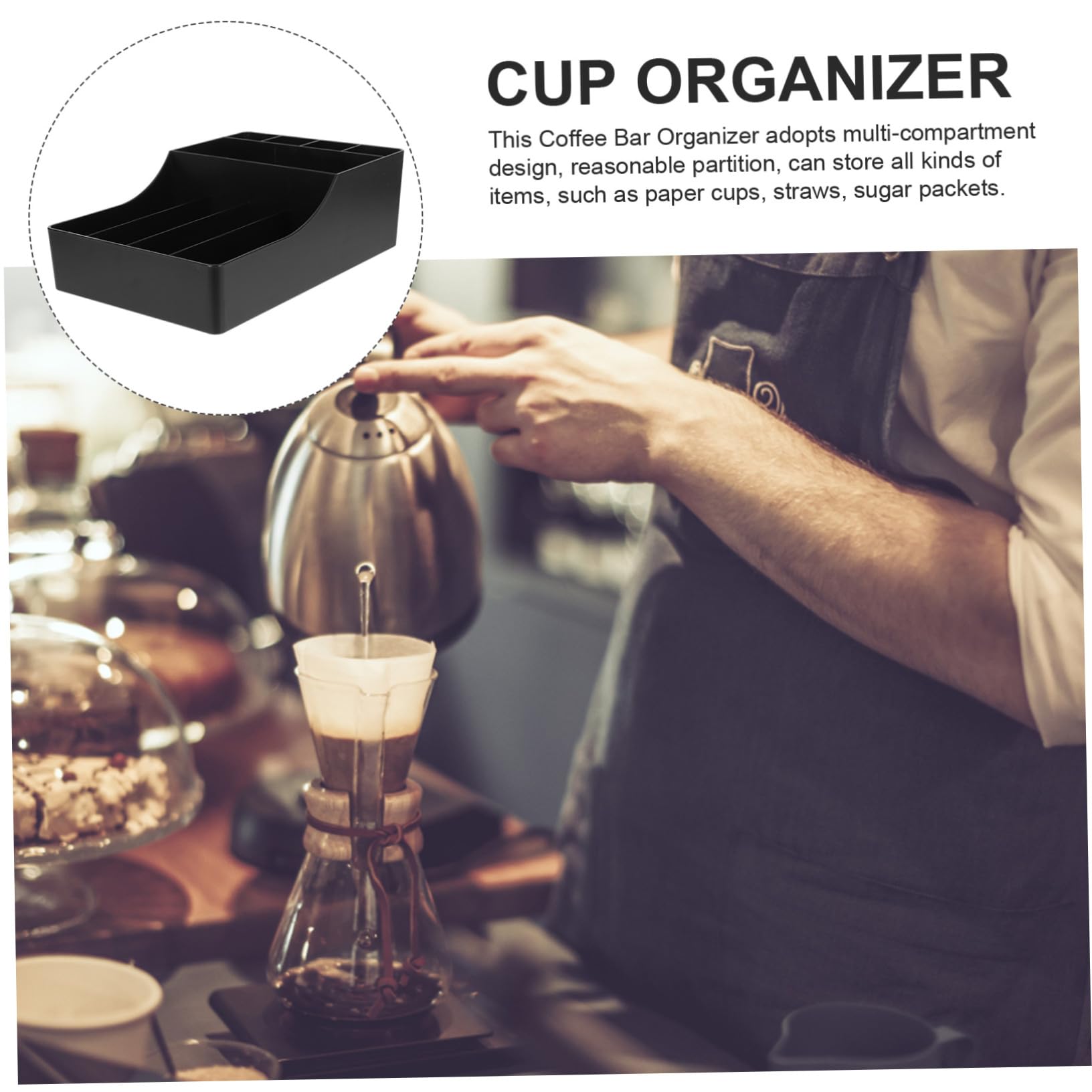 NOLITOY Serviettenhalter für Kaffeezubehör Kaffeebecherhalter mit Fächeraufteilung Servierhalter für Kaffeestation Aufbewahrungsbox für Strohhalme und Zuckerbeutel