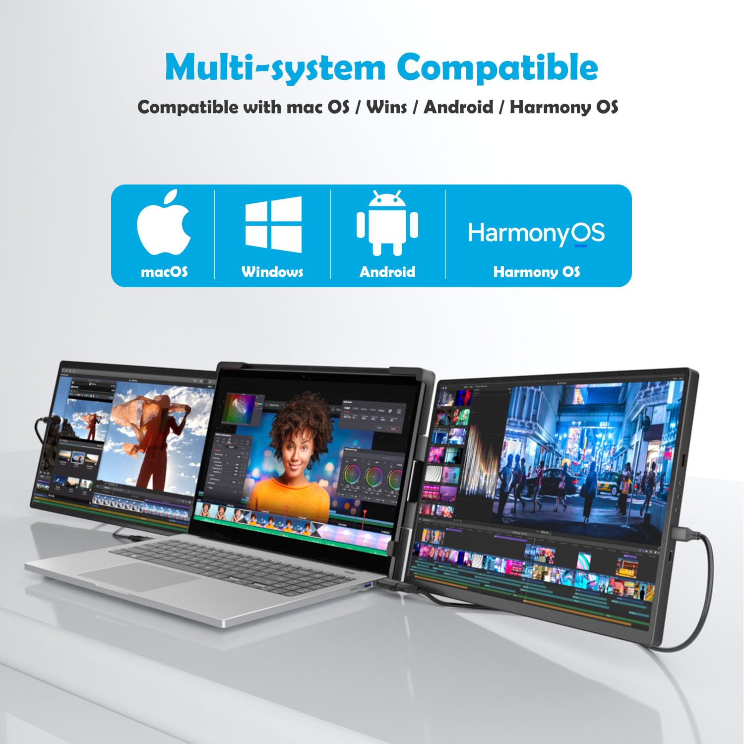 14" Monitor Triplo Portatile 1200P FHD 1920x1200 IPS USB-C Compatibile con HDMI Plug & Play Estensore Laptop Monitor Esterno per Telelavoro Multitasking Gaming Ufficio Casa Viaggi