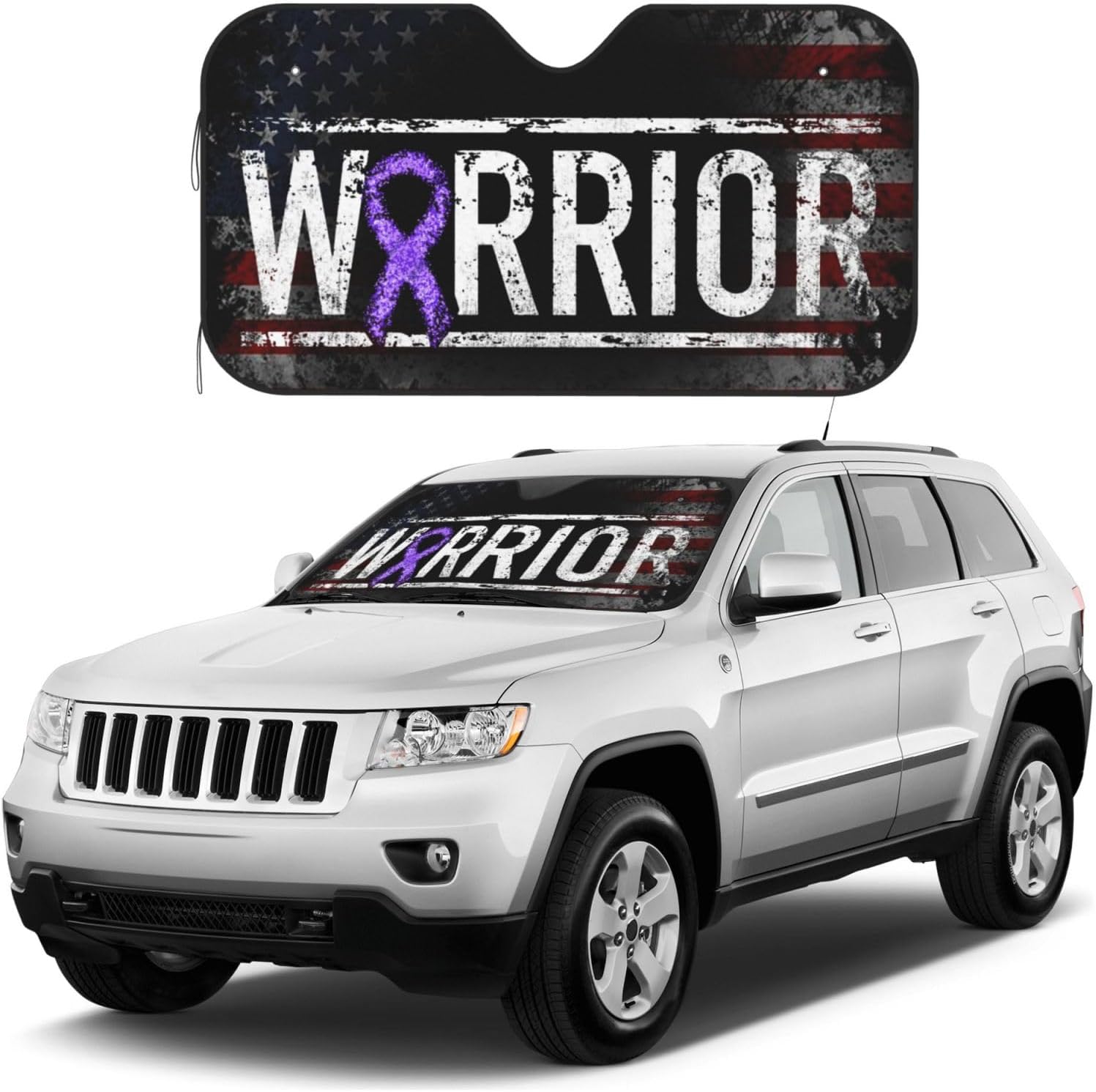 Stomach Cancer Warrior Aweareness Ribbon Foldable Car Windshield Sunshade Blocks Heat and Sun Glare Uv Rays