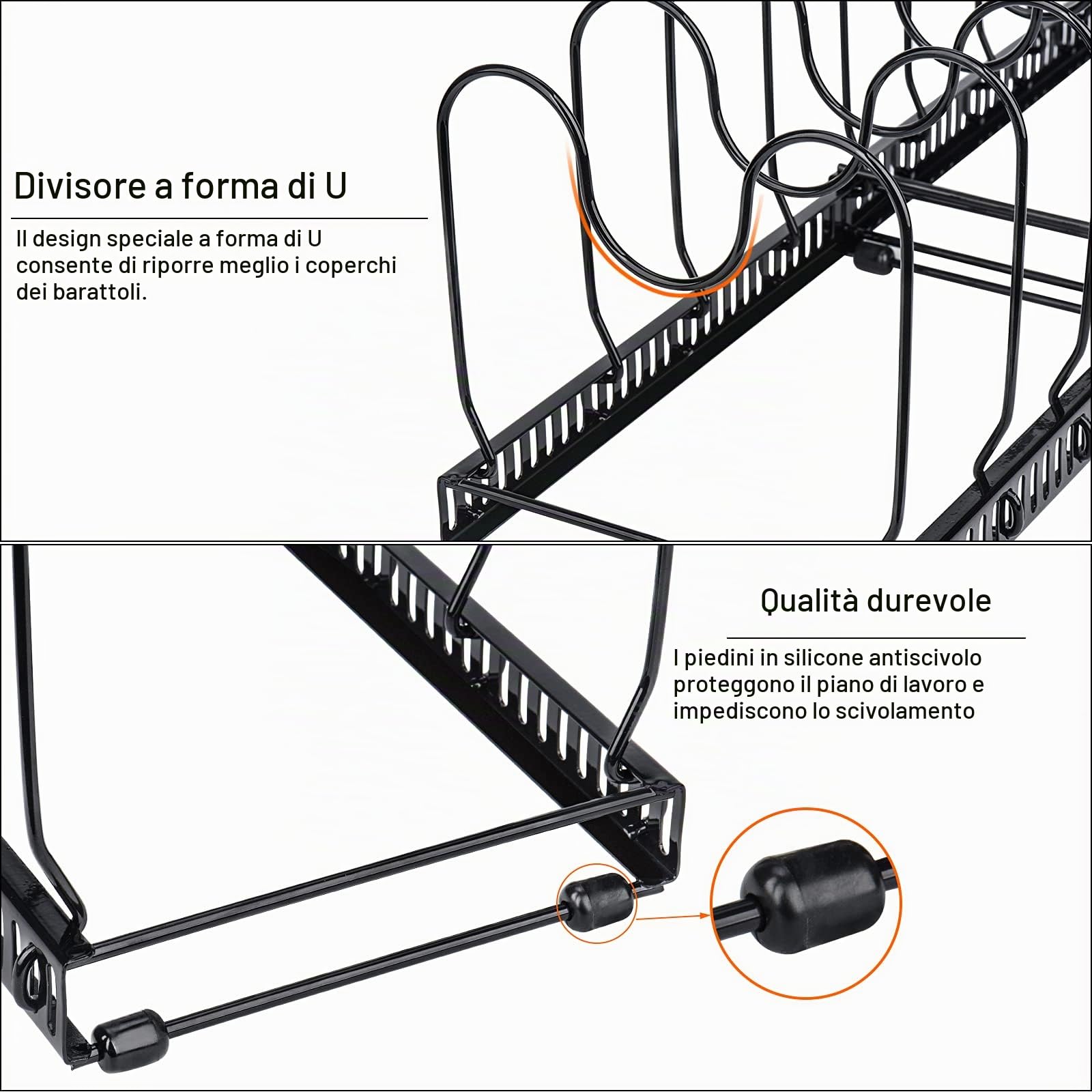 Toplife Porta Padelle Allungabile in Acciaio con 10 Scomparti Regolabili, Porta Coperchi Pentole Salva Spazio, Organizer Cucina, Nero