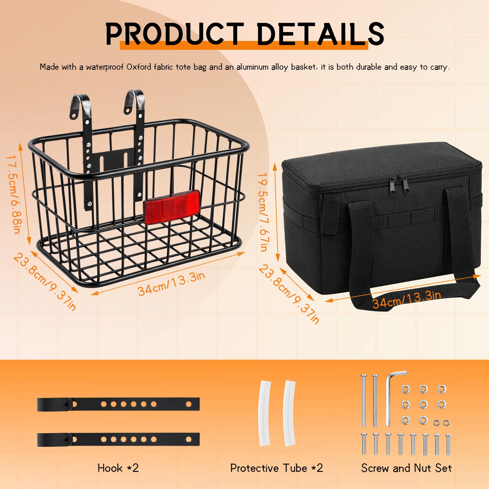 Panier Vélo Avant avec Sac Amovible, Panier Guidon Vélo en Métal avec 3 Fixations, Panier pour Vélo Antirouille 10,8L pour VTT, Vélo Ville, Vélos Pliants, Vélo Électrique