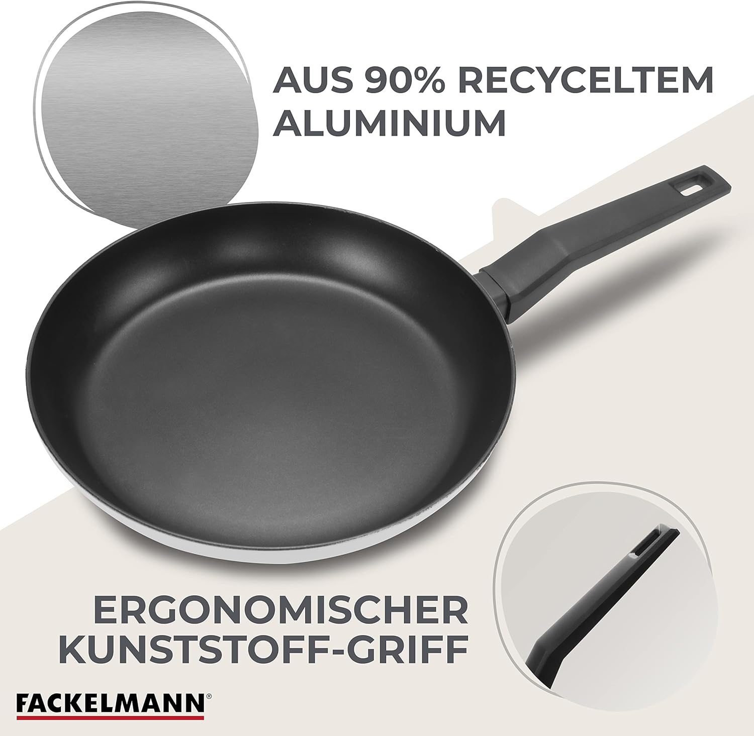 FACKELMANN Balance Frying Pan 24 cm Non-Stick Pan Made of 90% Recycled Aluminium with Ergonomic Plastic Handle, Induction Pan for Cooking & Sewing