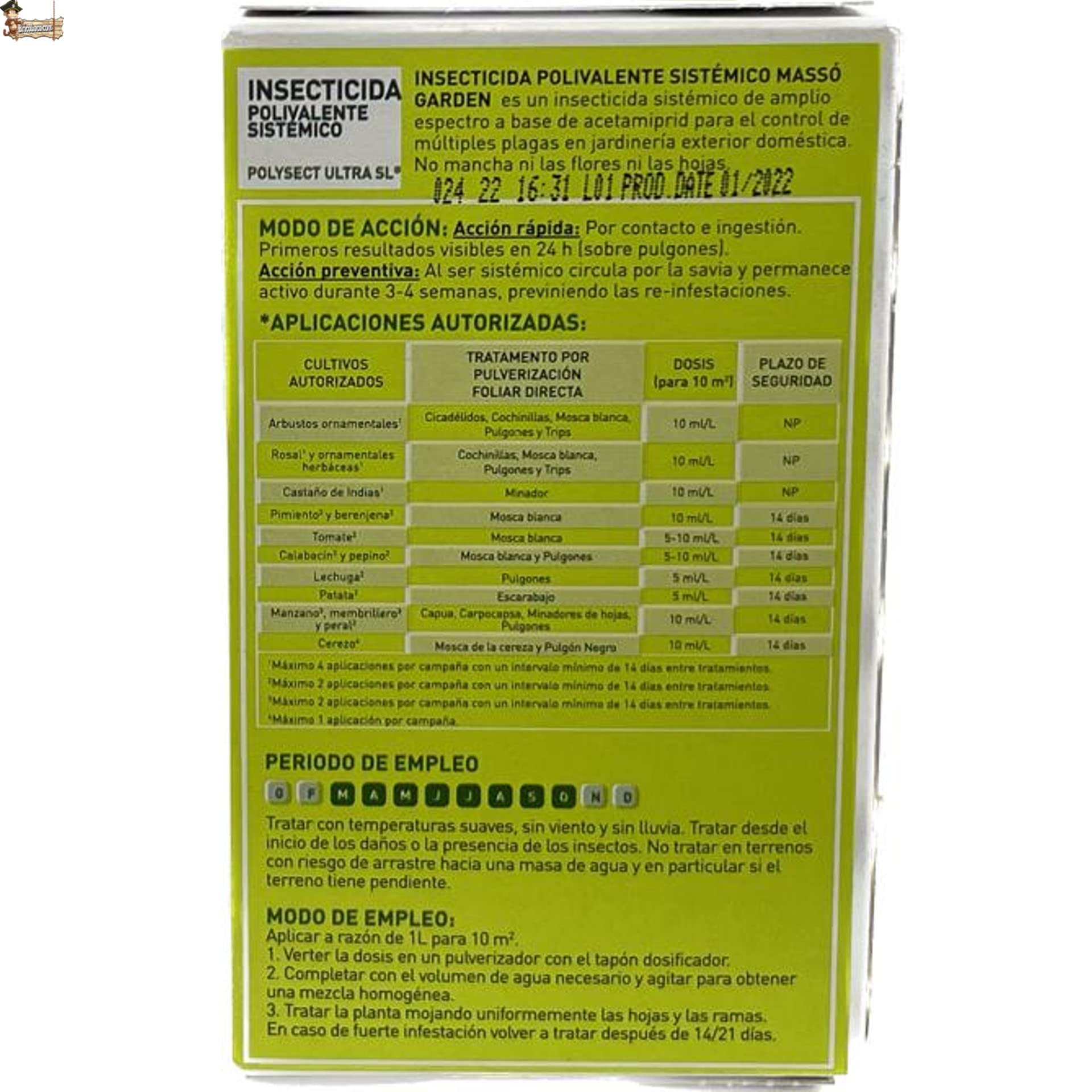 BricoLoco.com Insecticida sistémico Plantas Exterior. Acetamiprid 5g/l. ¡6x100 ml.! Polivalente contra pulgón, cochinilla, Mosca Blanca, Trips, ácaros. Efectos visibles en pulgones en 24 Horas. (6)