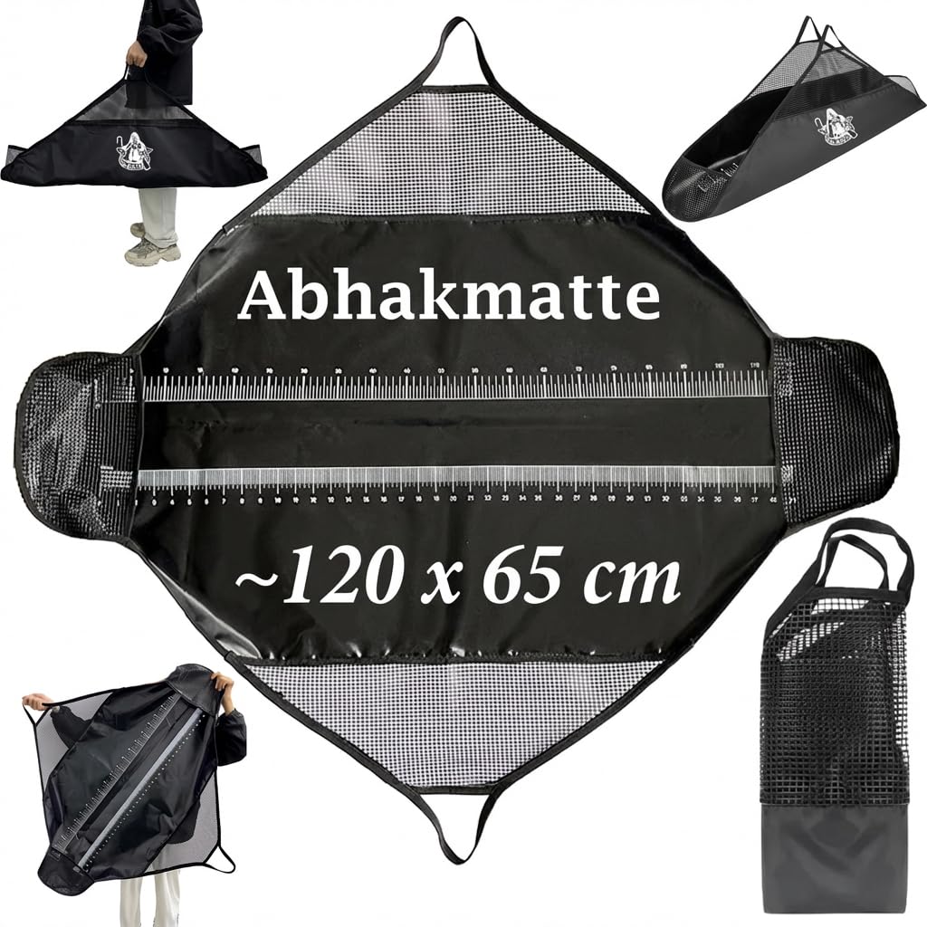 Abhakmatte mit Maßband 120x65cm | Abhakmatte Raubfisch mit Griffen für Transport & Waage | Wiegesack | Abhakmatte Angeln Abhakmatten Abhakmatte für Raubfisch