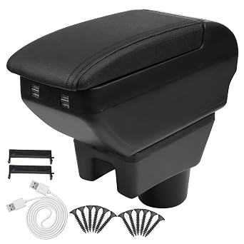 Consoles Armrest Compatible with Mitsubishi Mirage Attrage 2014-2024 Center Console Box with USB Charge Armrest Box Accessories Black