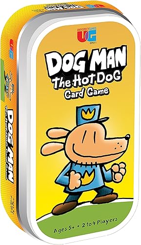 University Games Dog Man Hot Dog - Juego de cartas en lata, el juego de colección rápida y frenética para niños con libros de arte del hombre perro