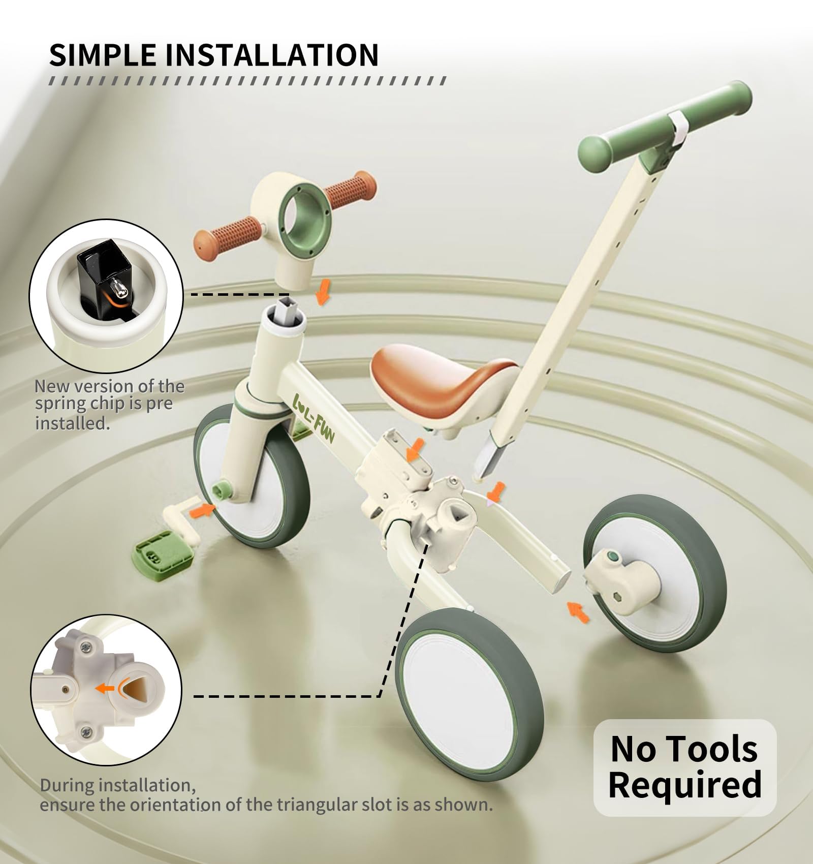 LOL-FUN Triciclo 5 in 1, triciclo per bambini con asta di spinta, triciciclo per bambini a partire dai 1 anni, regalo per ragazzi e ragazze