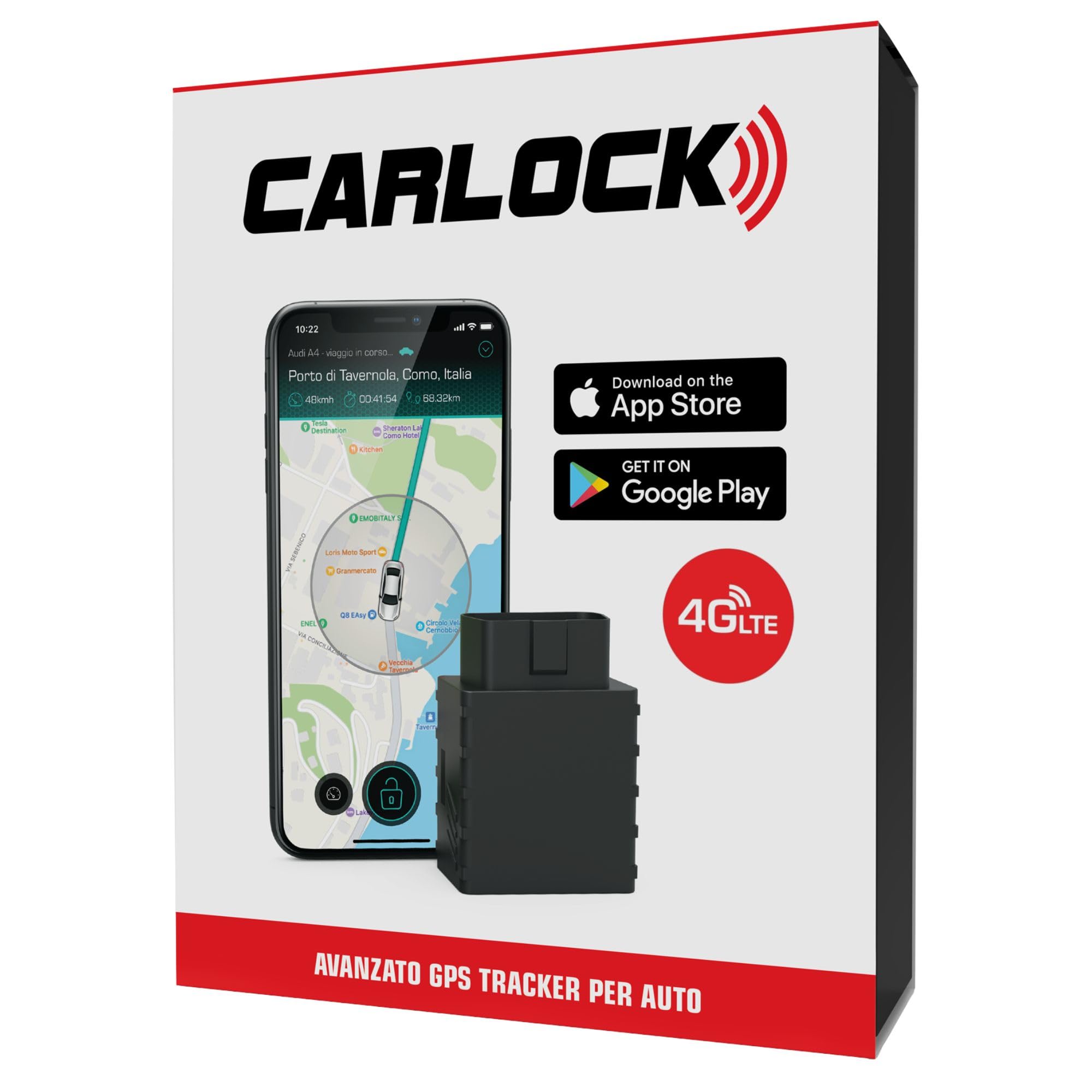 CARLOCK: Antifurto Auto, 4G GPS Tracker in Tempo Reale con Sistema di Allarme tramite Smartphone, con Dispositivo e App, Preciso e Facile da Usare