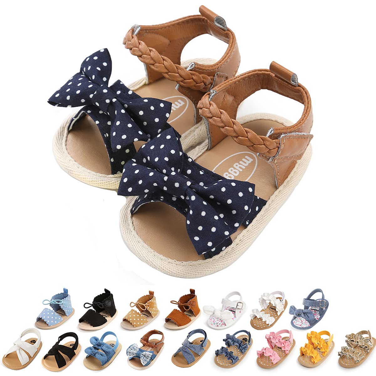 Ohwawadi Baby Girl Sandals with Bowknot Summer Infant Princess Dress Flats Shoes Soft Newborn Crib Shoes Infant Beach Sandals Outdoor First Walkers Prewalkers