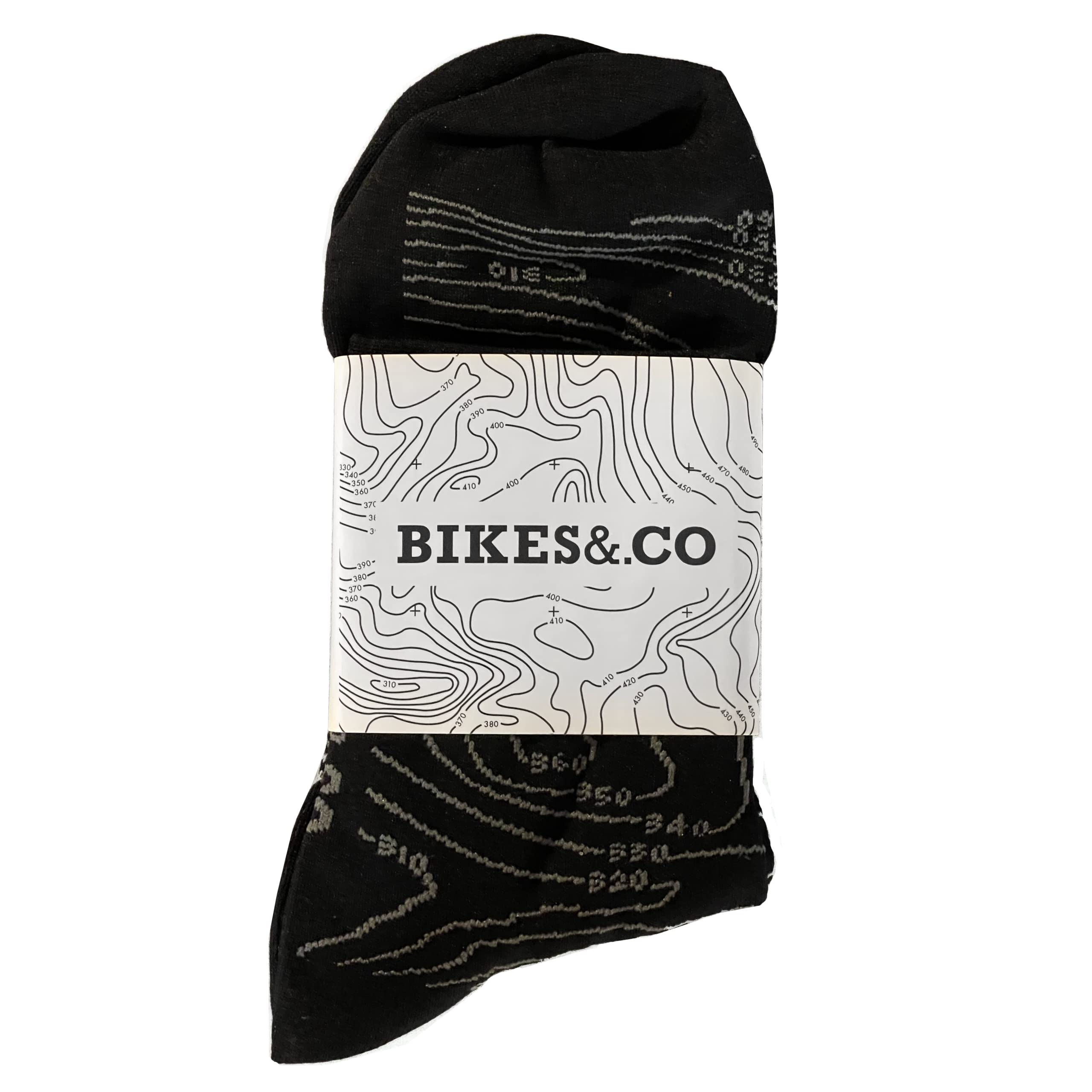 Cycling Socks – Breathable, warm bike gear for men or women – Single pair (Black, contour lines)