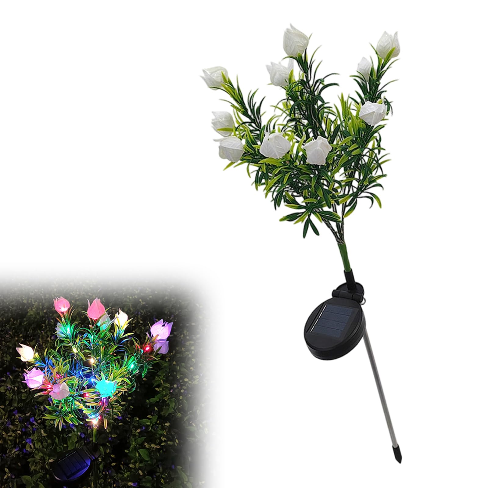 Pangboer White Floral Stake Lamp With Solar Powered Led Branches, Garden Decor For Balconies, Fences, Yards And Patios Solar Floral Yard Light Flower Walkway Lamp Patio Border Decor Garden Stake Fence Led