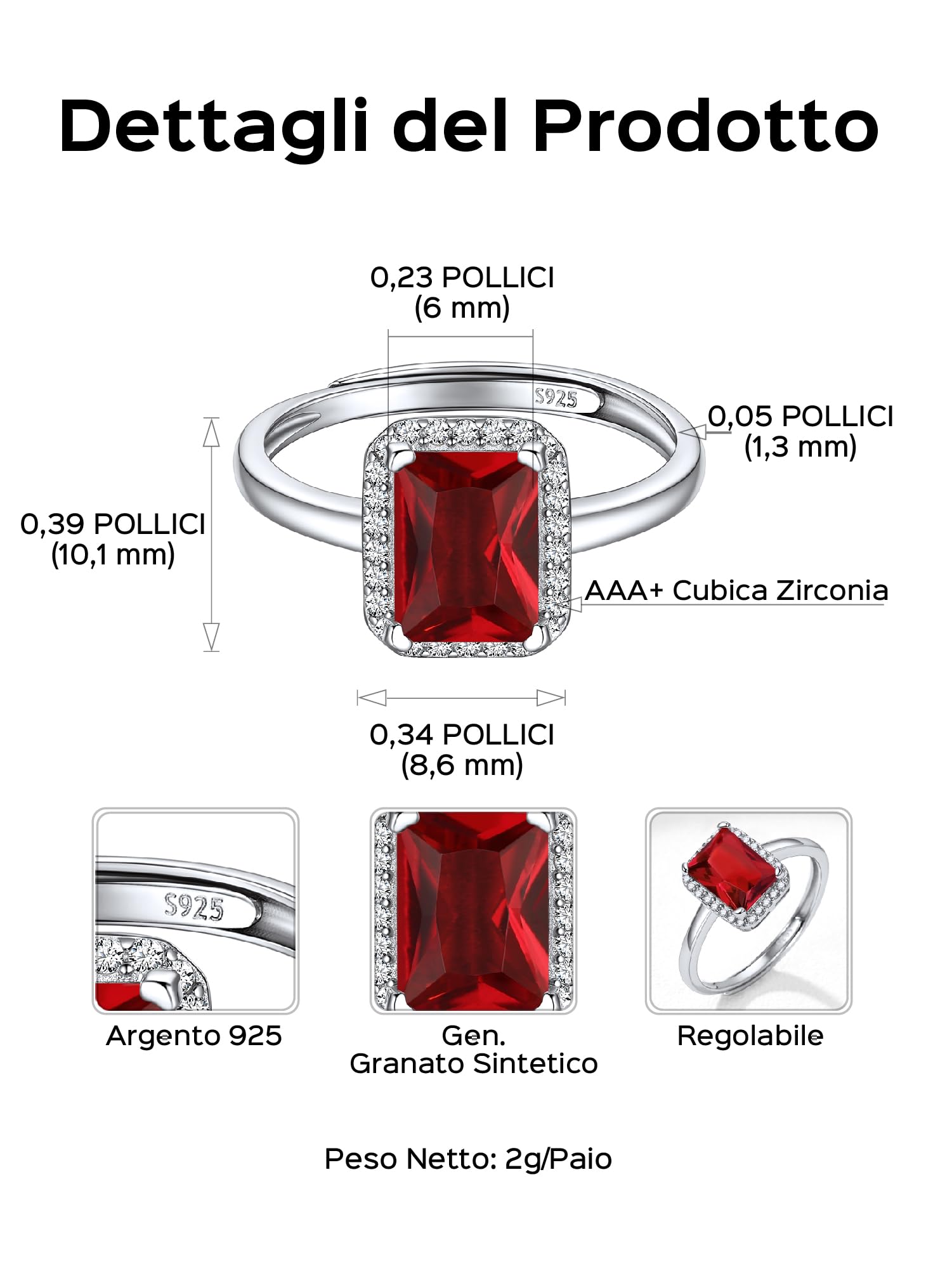 ChicSilver Anello Donna Argento 925 Regolabile con 12 Mesi Pietra Portafortuna, Anelli Donna Regolabili Confezione Regalo