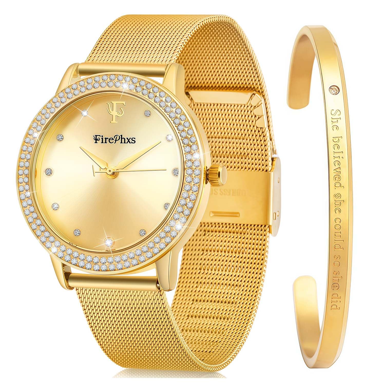 Blisshour Orologio da donna con diamante analogico oro orologio da donna con bracciale