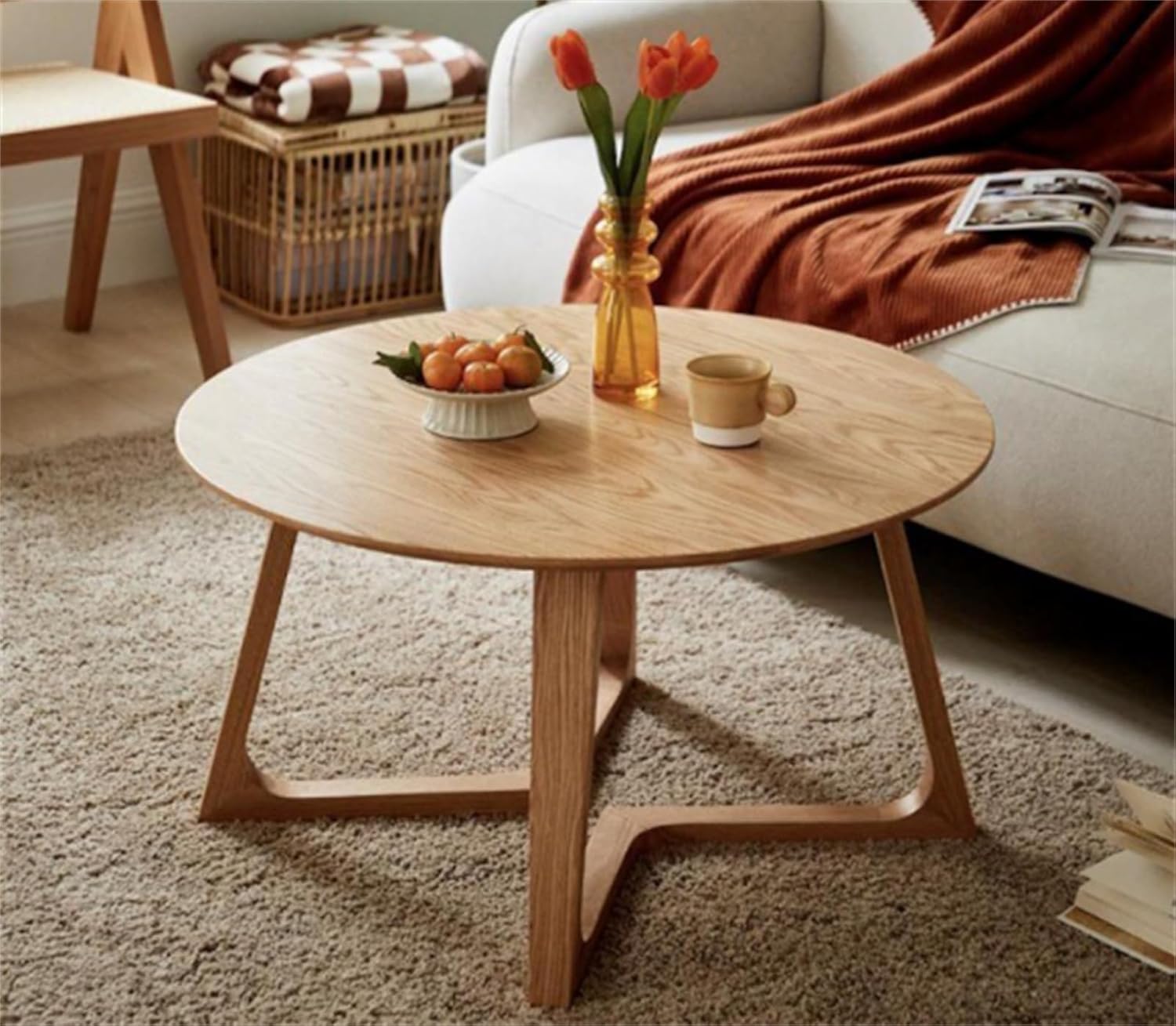 PpzhenN ローテーブル ラウンドテーブル 木製 センターテーブル