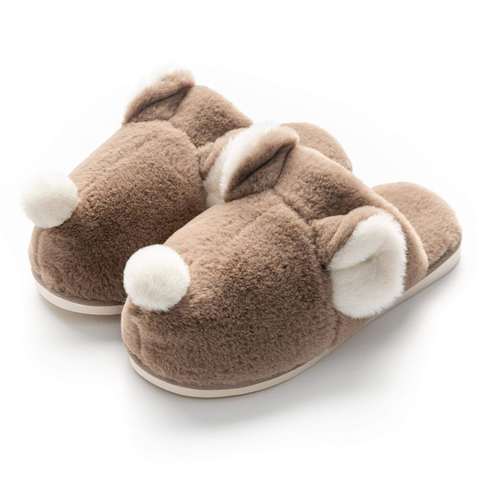 EaiizerXHBYG Indoor Home Slides, Anti Slip Plush Slippers, Women Cotton Shoes, Mouse Nose Flats Slipper, Winter Warm Slippers for Women 41-42 Chocolate