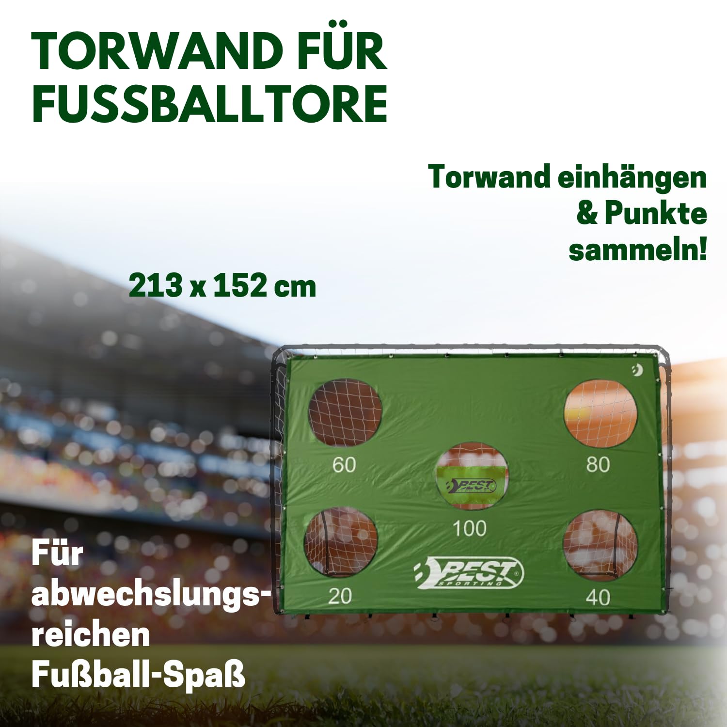 Best Sporting Torwand mit 5 Schusslöchern I 213 x 152 cm I Passend für Fußballtore mit 240 x 170 cm I Fußball-Trainingswand I Torwand in Grün