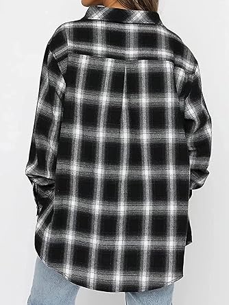 Womens Button Down Flannel Shirts Oversized Long Sleeve Plaid Shackets Casual Blouse Fall Tops