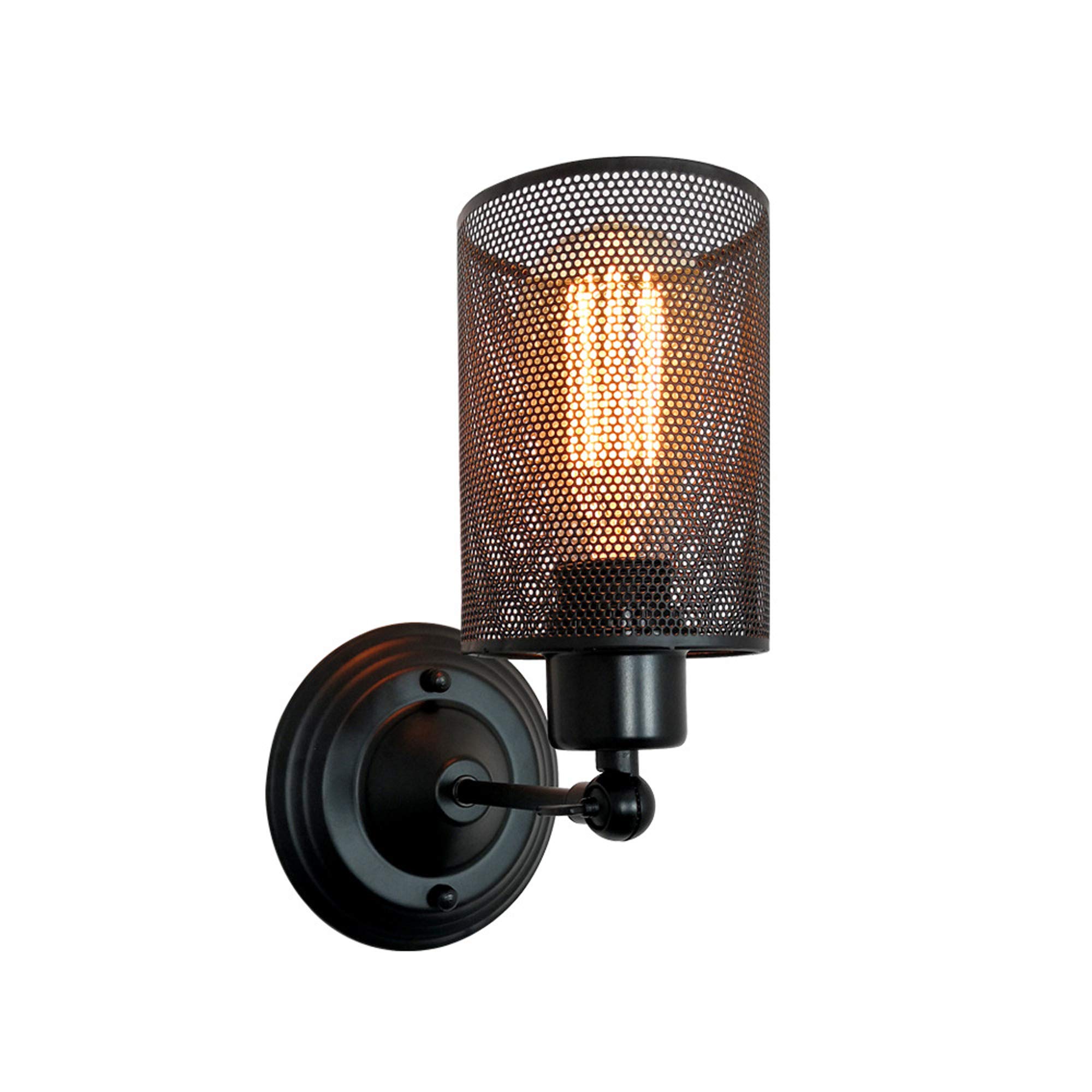 SMWZFDD Vintage Wall Mounted Sconce Light, Rustic Industrial E27 Base Adjustable Wall Lamps with Metal Mesh Lampshade for Hall Entrance Bedroom, Bedside Reading Lamp,Black