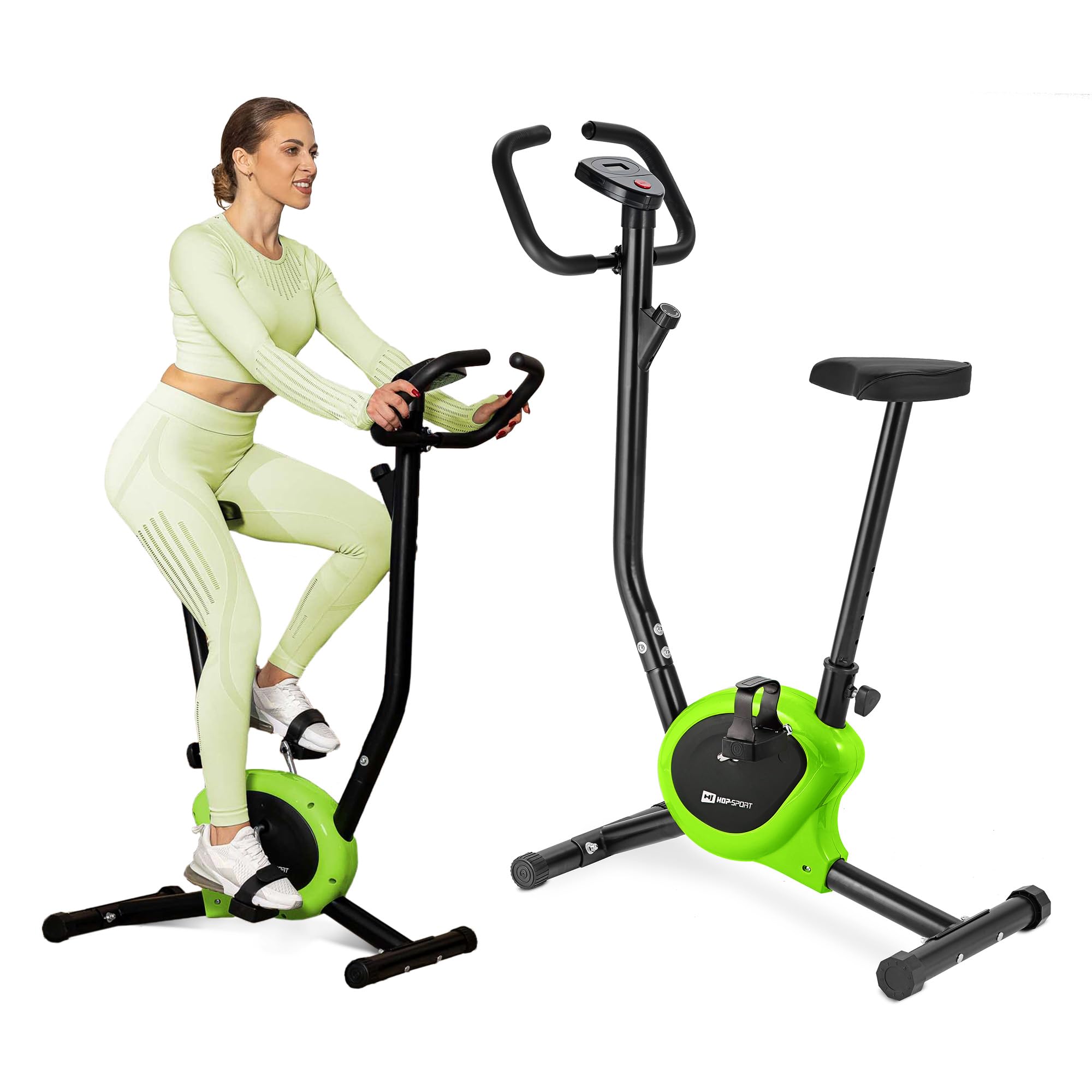 Hop-Sport Heimtrainer Fahrrad Rio - Kompaktes Ergometer für Zuhause mit Trainingscomputer, Manuelle Widerstandsregelung, Ergonomischer Sattel, Anti-Rutsch Pedale, Transportrollen