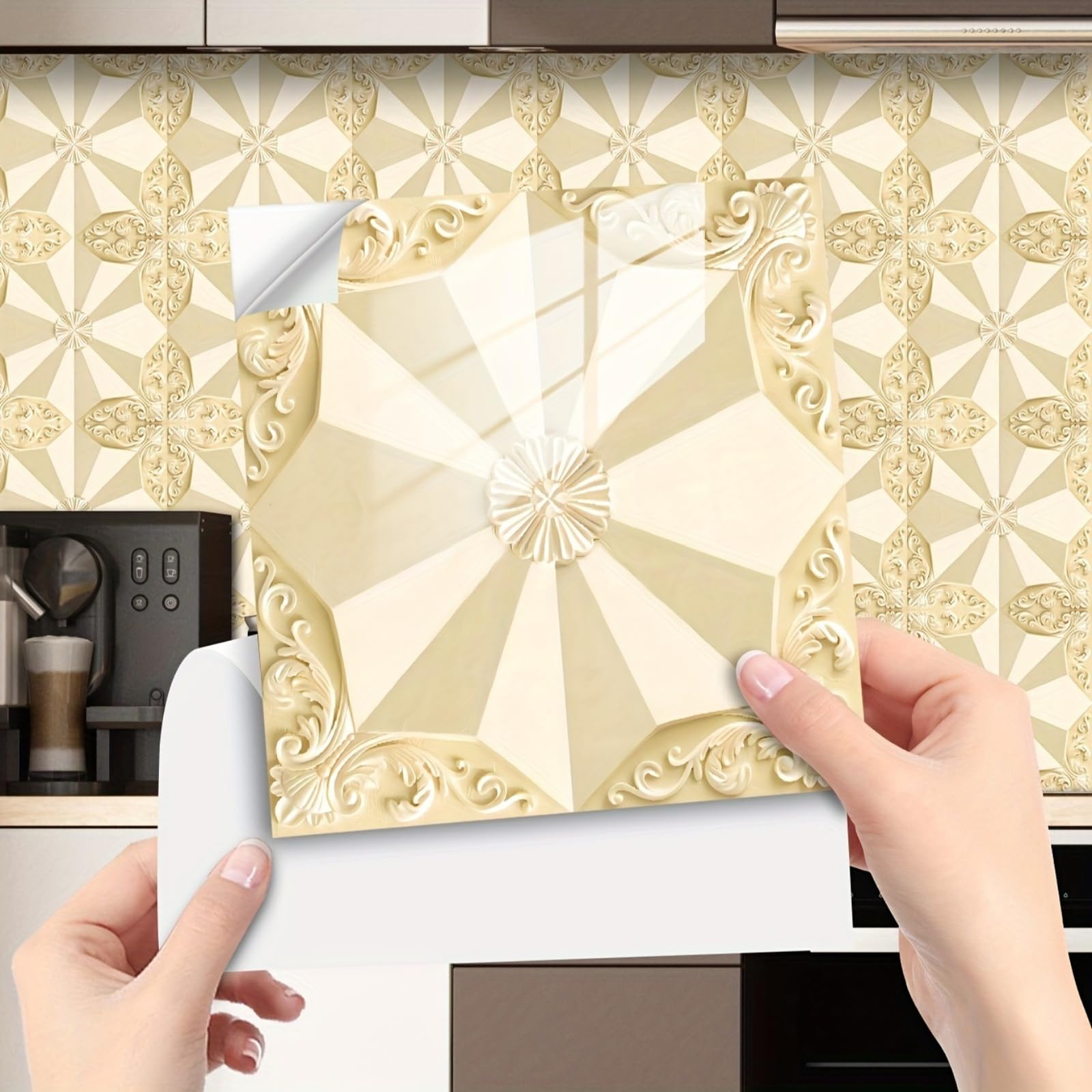 Retro Tile Stickers 10/15/20/30cm, 10Pcs Self-Adhesive Moroccan Wall Tiles, Waterproof Peel & Stick Vinyl for Kitchen Splashback Bathroom Floor Stairs (15x15cm-10pcs,FMB-683)