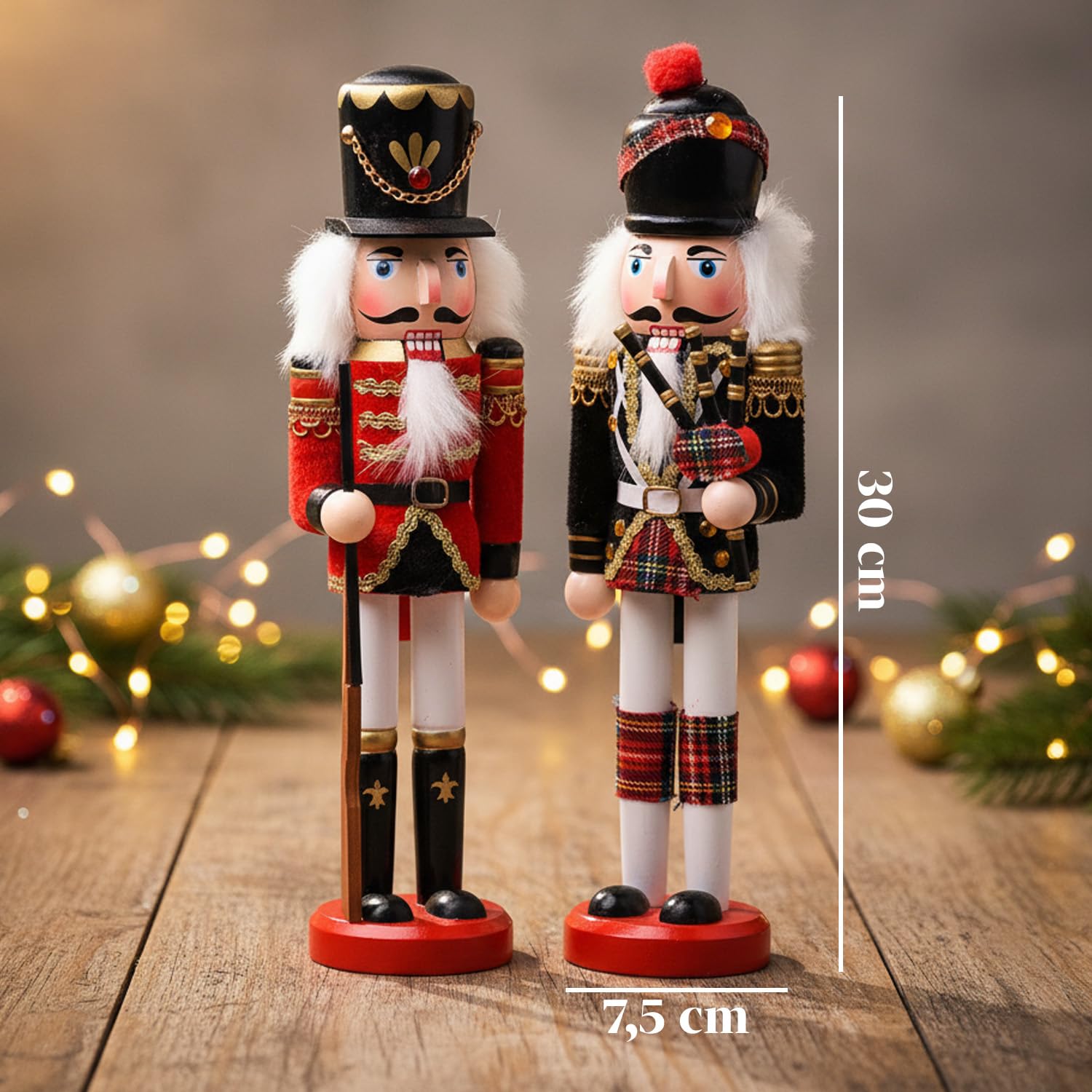 Avilia – Schiaccianoci Natalizi in Legno Dipinti a Mano Set 2 Pezzi per Decorazioni Natalizie Tradizionali e Addobbi per la Casa, Ideali per Tavolo Camino e Regalo di Natale Unico