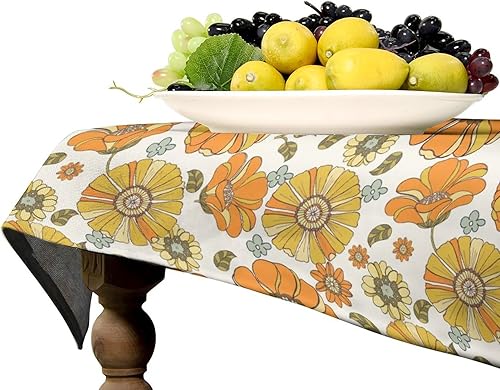 Miniatura 3 de Mantel floral de los años 70, retro, hippie y bohemio, decoración de fiesta de cumpleaños, mantel de plástico lavable para comedor, cocina,
