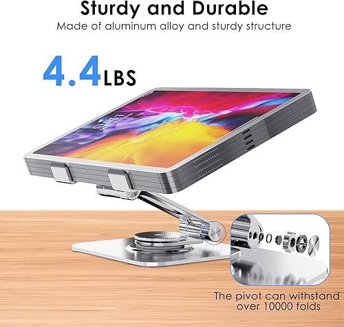 Miniatura 2 de Soporte para tablet para escritorio, giratorio de 360 para soporte de iPad, soporte ajustable de aluminio para tableta, compatible con iPad Pro Air