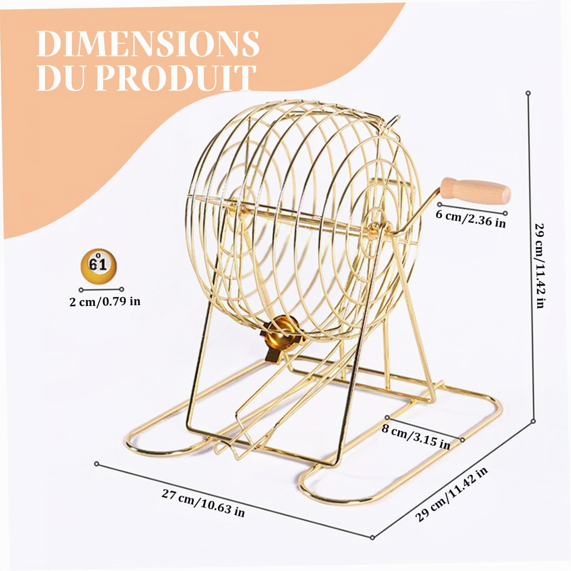 Ensemble de Bingo à manivelle Comprenant 1 Cage et 50 balles, Jeu en métal verrouillable avec Toboggan pour fête, réunion annuelle, fête de Carnaval