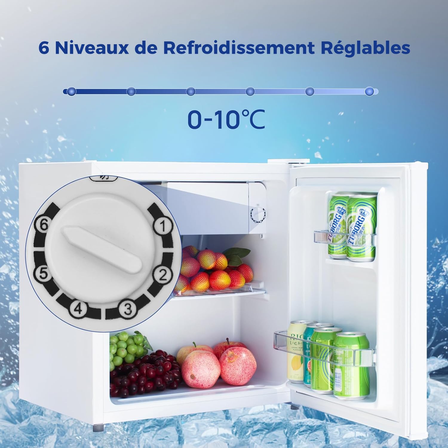 Smad Mini Frigo 48L Petit Réfrigérateur Porte Réversible 0-10℃ MiniBar Blanc