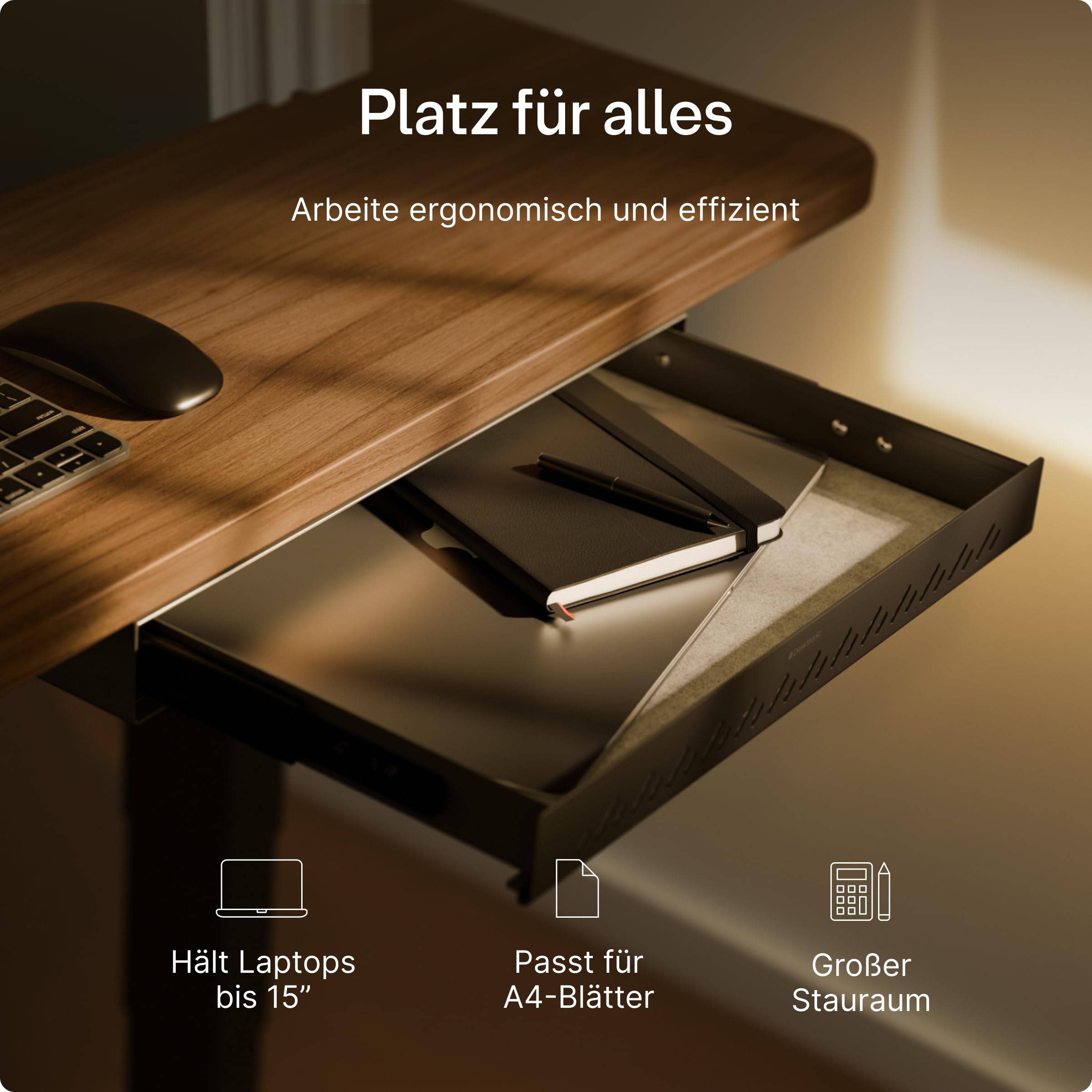 Desktronic Schreibtisch-Organizer, Untertisch-Aufbewahrungsbox, Schreibtisch für Büro Schule Homeoffice Schreibwaren, Metallschublade, Versteckte Schubladenbox (Schwarz)