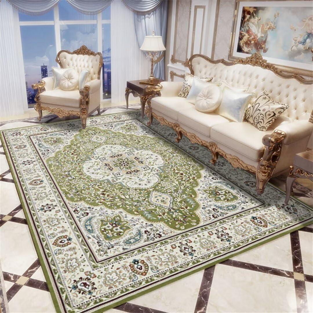 Alfombra dormitorio fácil de cuidar RUGMRZ verde retro para suelos limpios sin esfuerzo