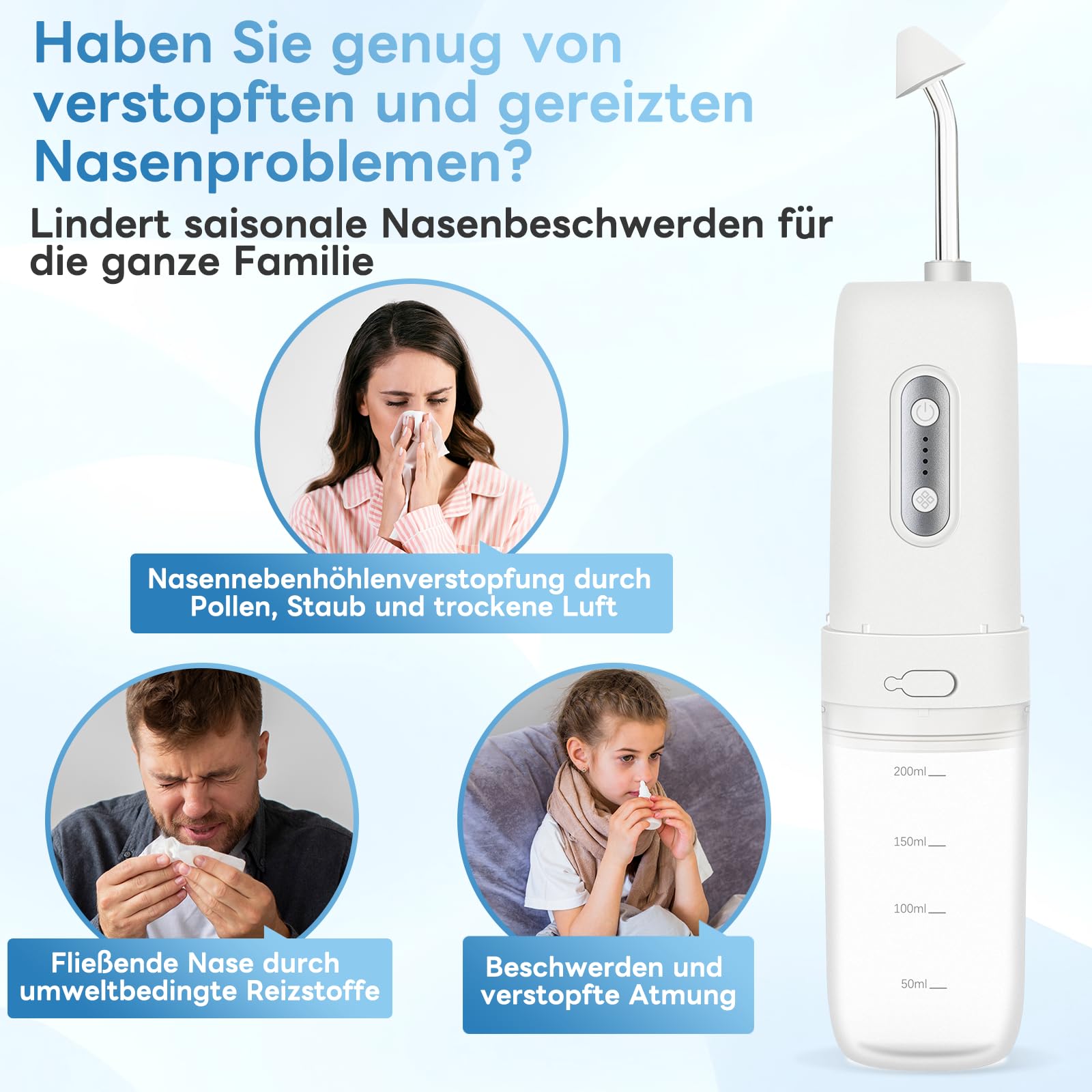 InhwRior Elektrische Nasendusche Set, pulsierender Fluss mit zwei Düsen