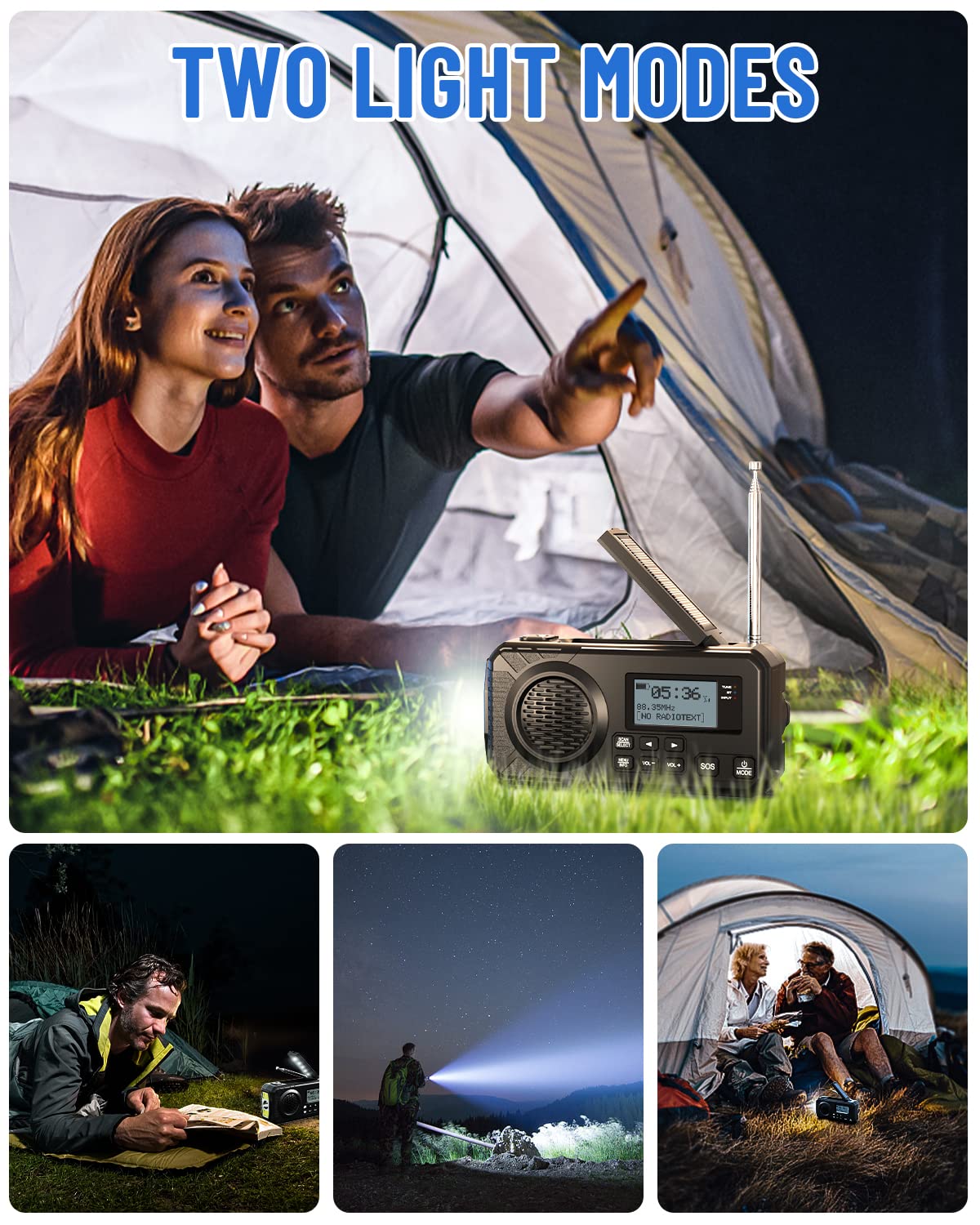 UOHHBOE Radio Solaire Dab/FM 5000mAh Radio Portables USB-C Rechargeable Dynamo Survie avec Manivelle Lampe Poche Lampe Lecture Alarme SOS pour Camping Randonnée Urgence