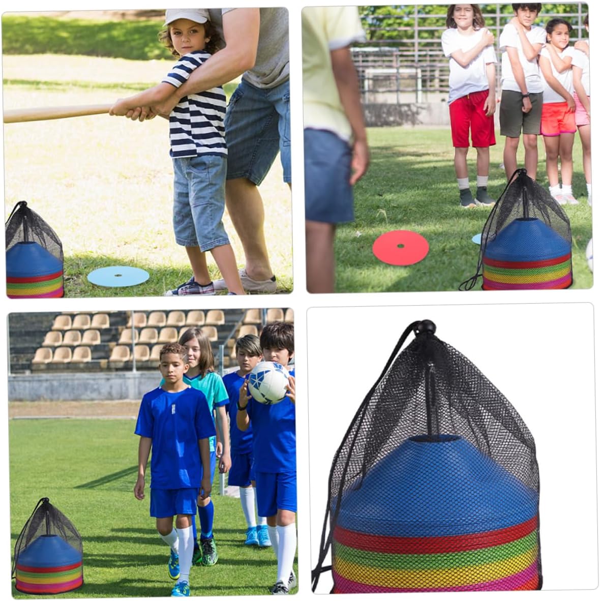 WOONEKY 8pcs Portable Mesh Cone Carrier Bags for Sports Training Lightweight Disc Storage Pouches Durable and Stylish Agility Cone Holders for Soccer Football Basketball