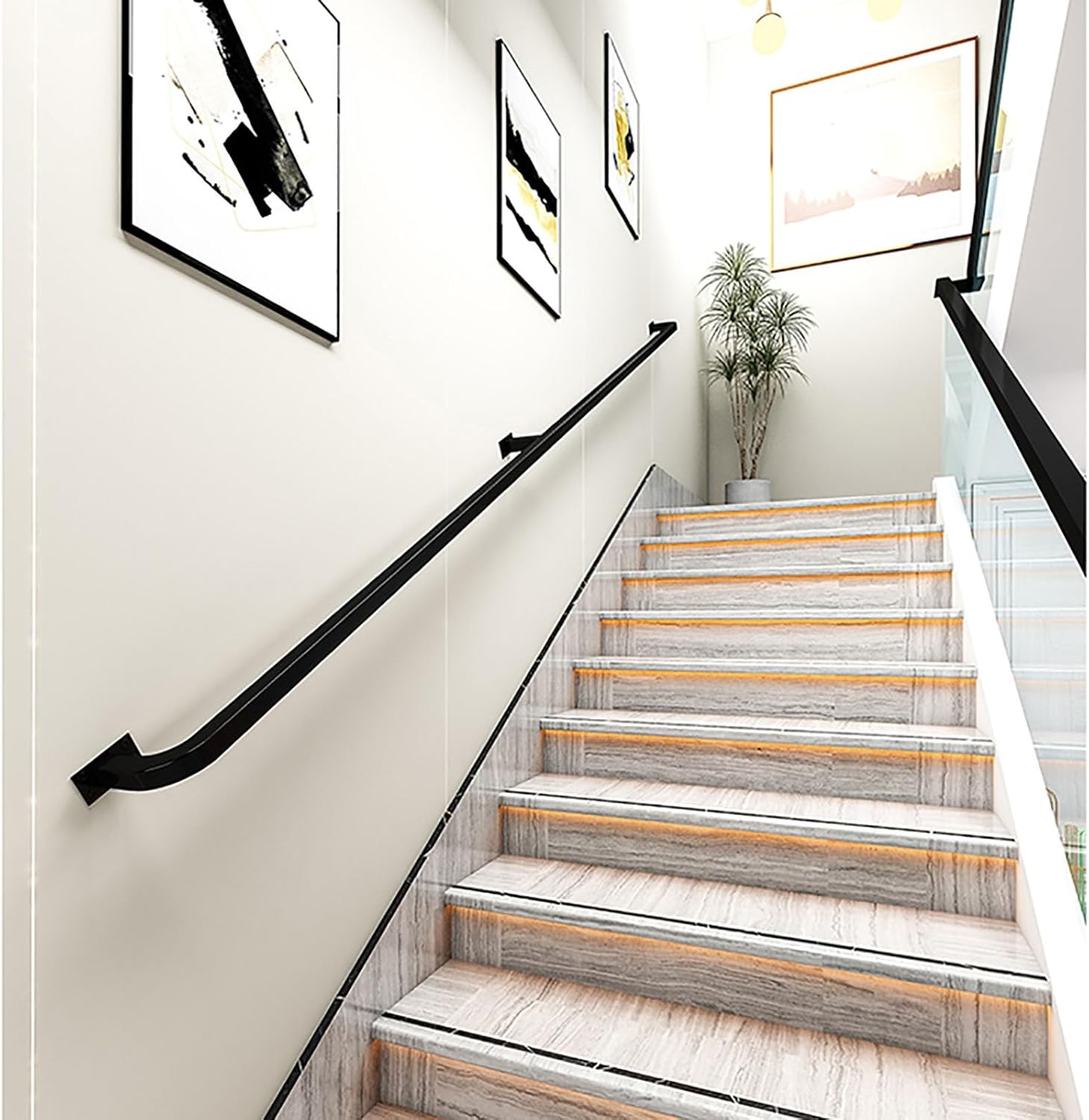 Modern Stair Handrail Grab Bar Kit 1ft-20ft, Sturdy Safety Staircase Handrails, Heavy Duty Industrial Iron Railing Pipe Handrail for Indoor & Outdoor Staircase Steps Safety Handle/Easy to in