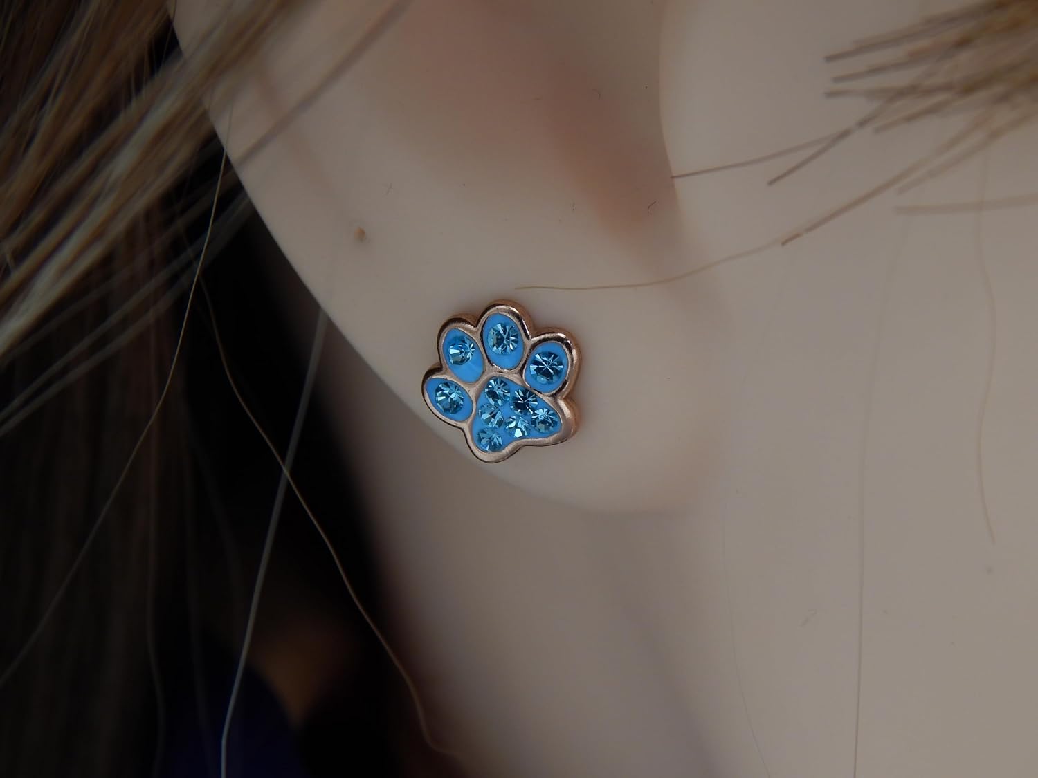 Rose Gold Plated on 925 Sterling Silver with Crystal Paw Print Stud Earrings 5475 (Nickel Free)