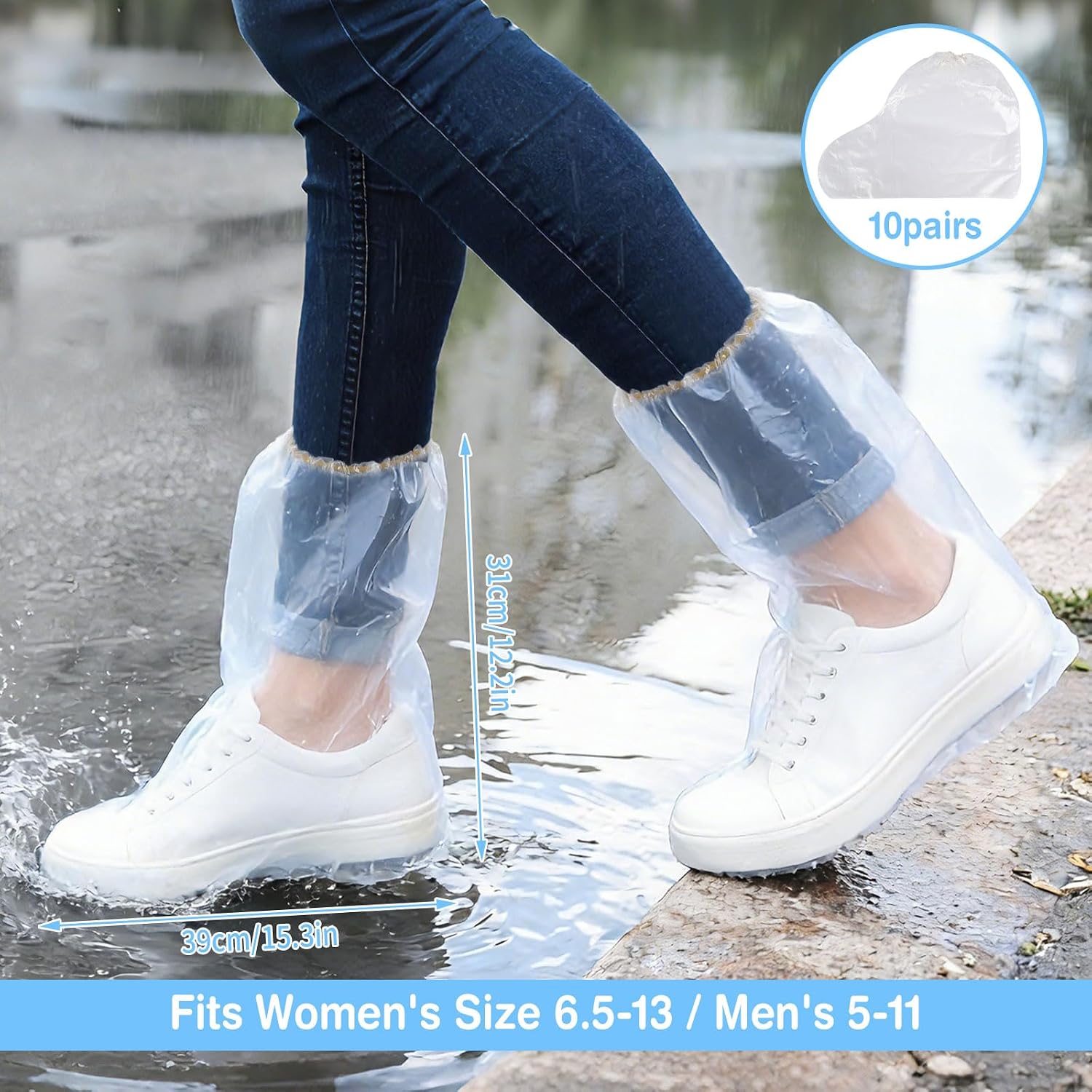 10 Pairs Waterproof Shoe Covers, Disposable Clear Rain Cover for Shoes, Plastic Non-Slip Boot Covers for Women and Men, Indoor Outdoor Overshoes (10 Pairs clear medium)